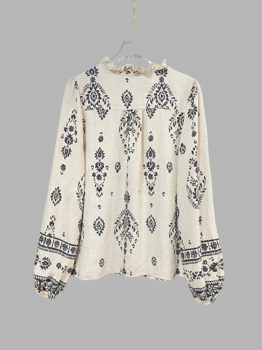 Geometric Print V-neck Long-sleeved Shirt - Image 7