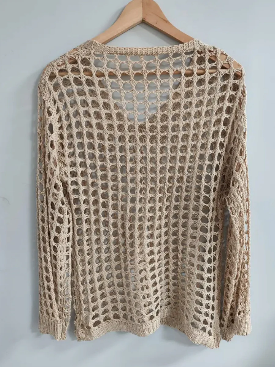 Hollow-out Knit Sun Protection Shirt Beach See-through Top - Image 2