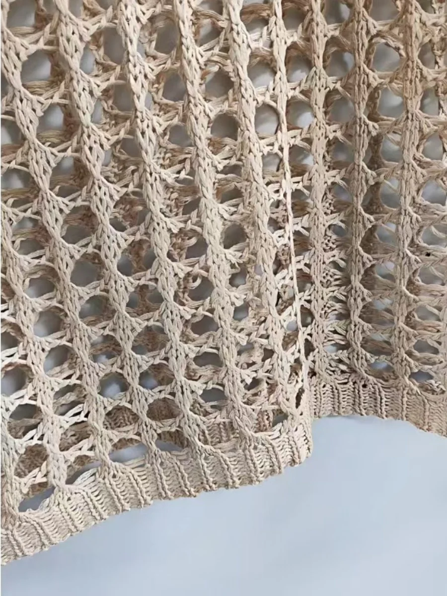 Hollow-out Knit Sun Protection Shirt Beach See-through Top - Image 3