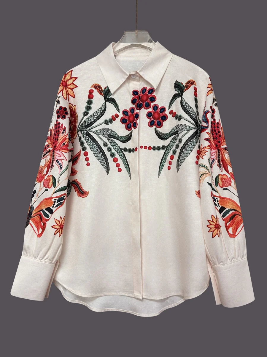 Floral Print V-Neck Long Sleeve Shirt - Image 7