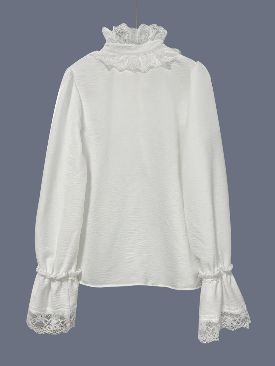 White Lace-trimmed Long-sleeved Shirt - Image 5