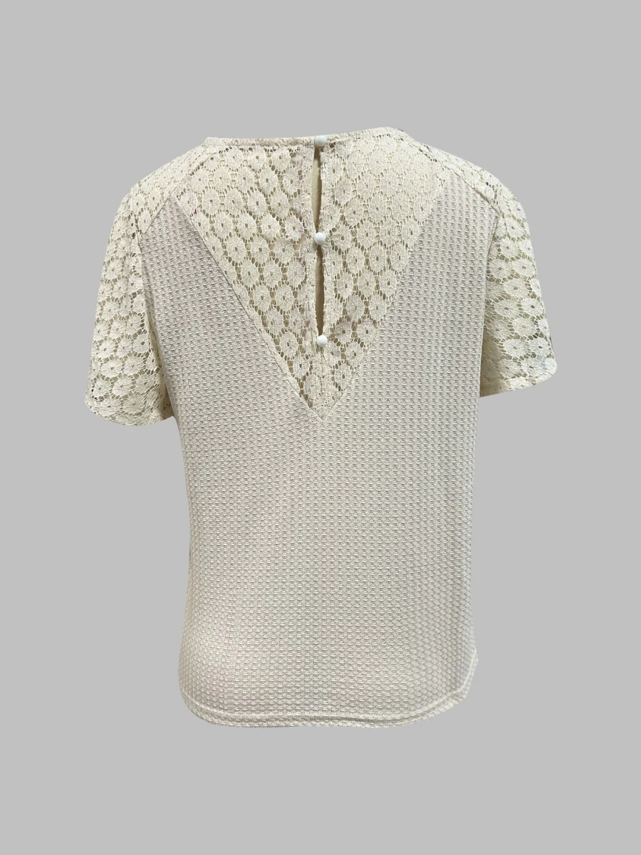 V-neck Lace-trimmed Short-sleeved T-shirt - Image 5
