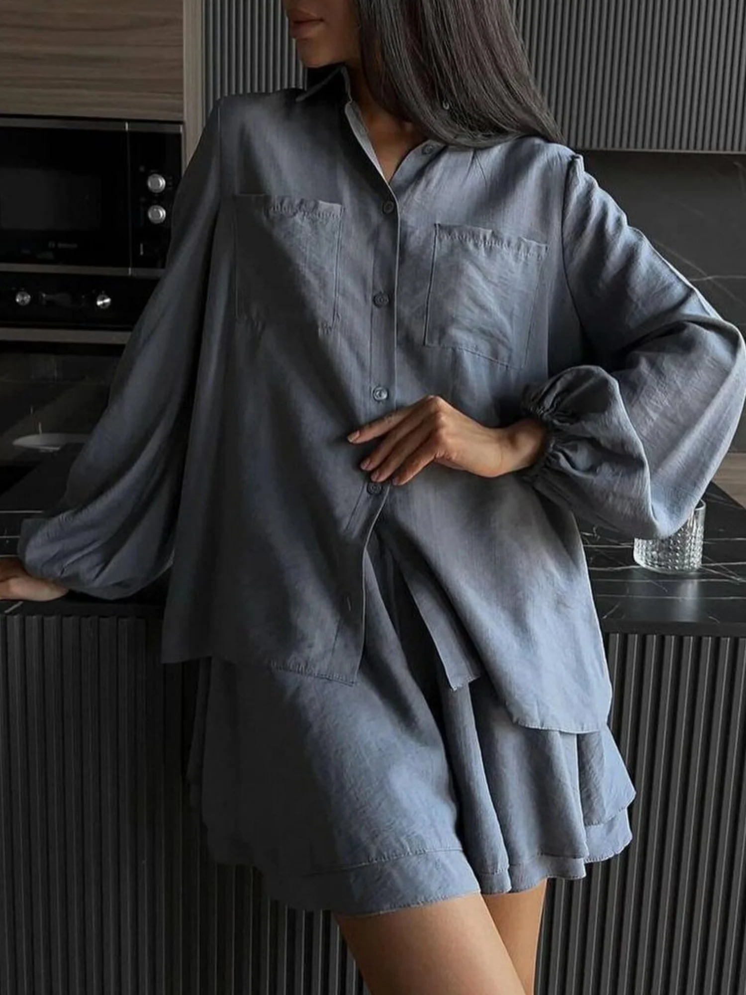 Long-sleeved Top Ruffled Shorts 2-piece Sets - Image 5