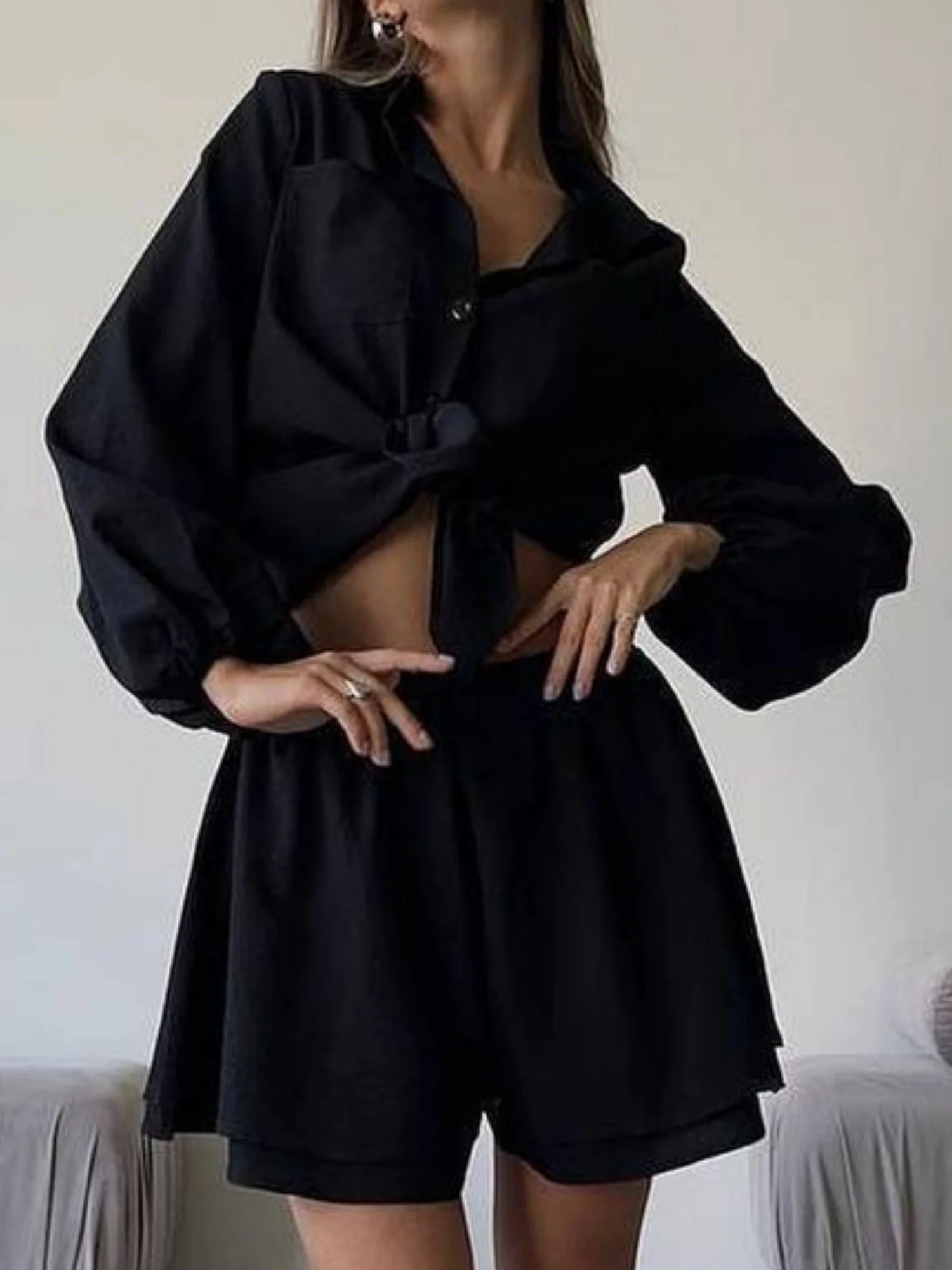 Long-sleeved Top Ruffled Shorts 2-piece Sets - Image 7
