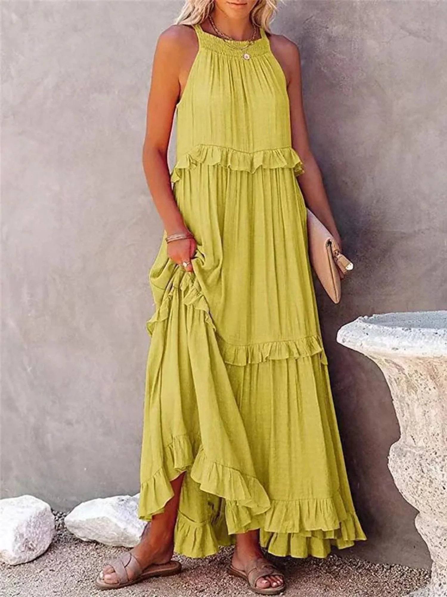 Ruffle Pleated Large Skirt Sleeveless Maxi Dresses - Image 10