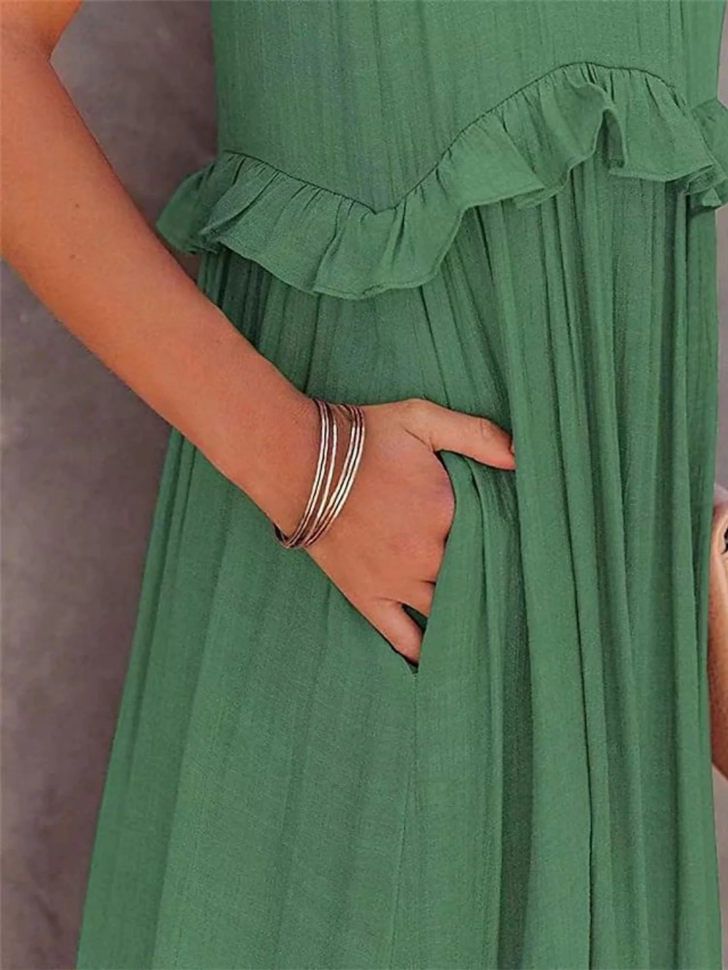 Ruffle Pleated Large Skirt Sleeveless Maxi Dresses - Image 6
