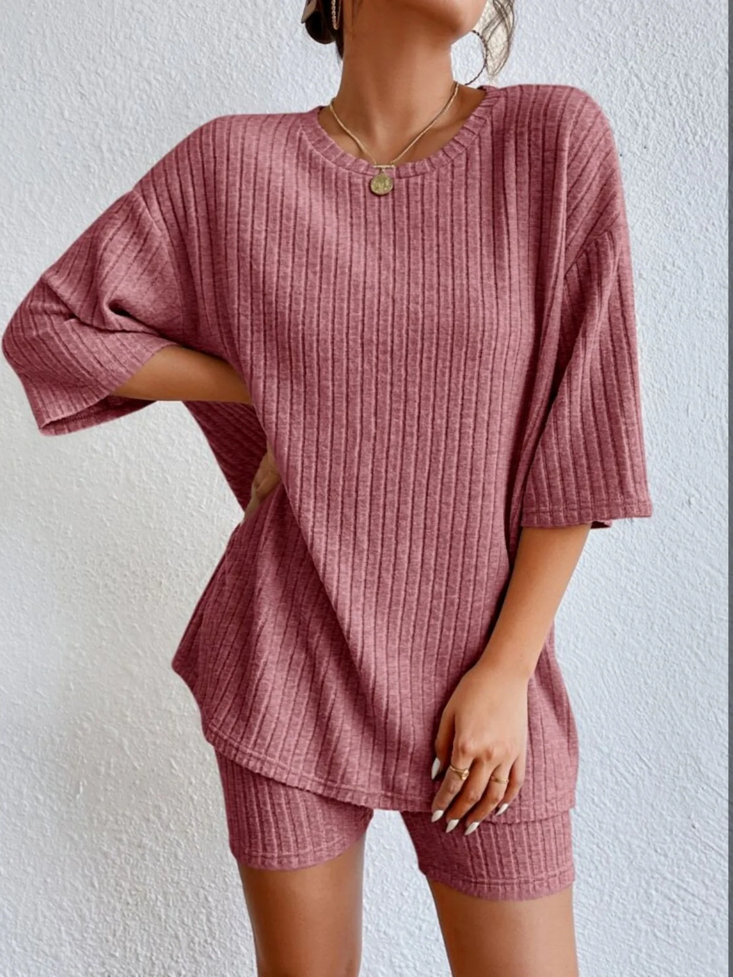 Piping Crew Neck Loose T-shirt And Shorts 2-piece Sets - Image 7