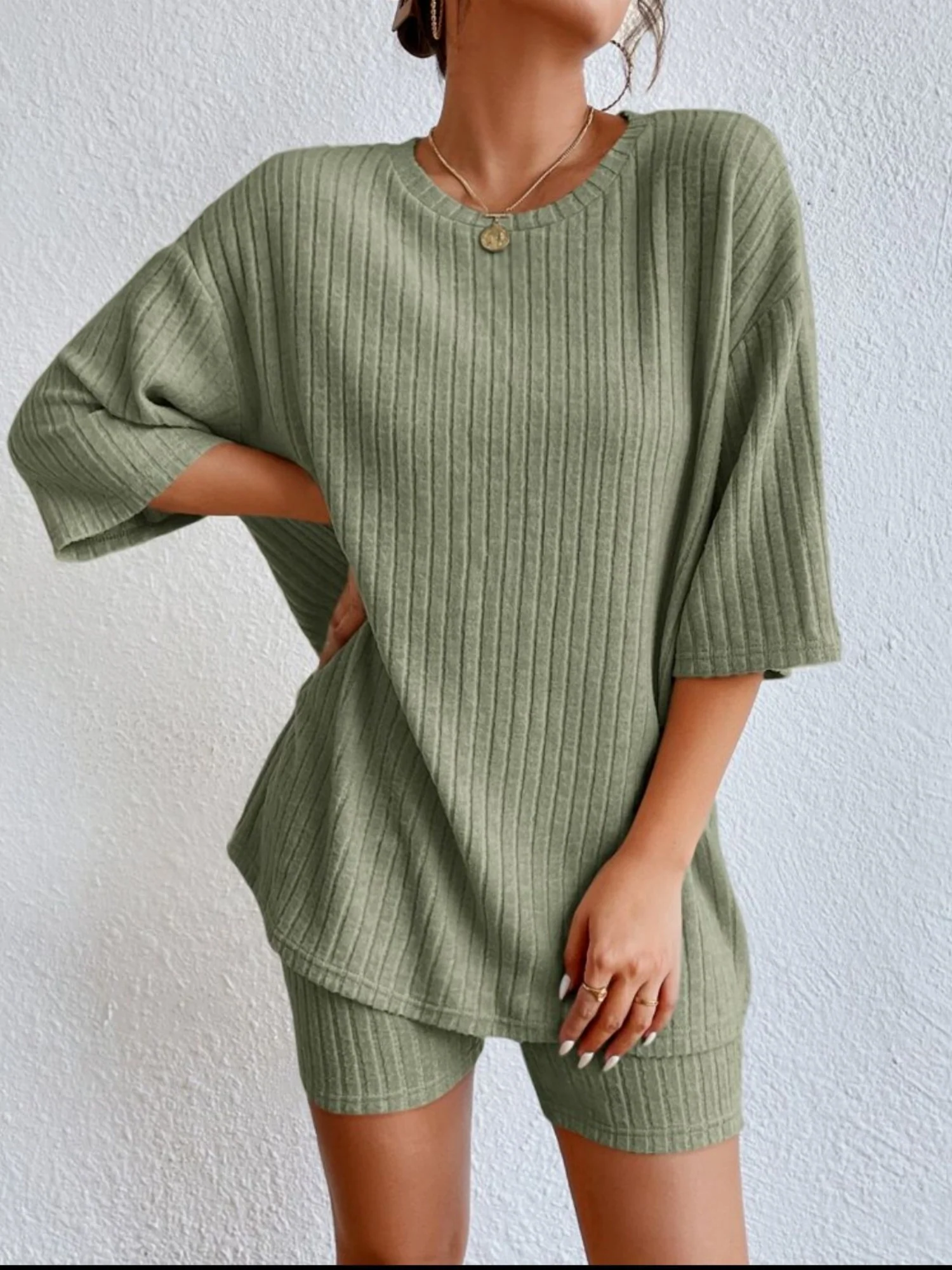 Piping Crew Neck Loose T-shirt And Shorts 2-piece Sets - Image 9