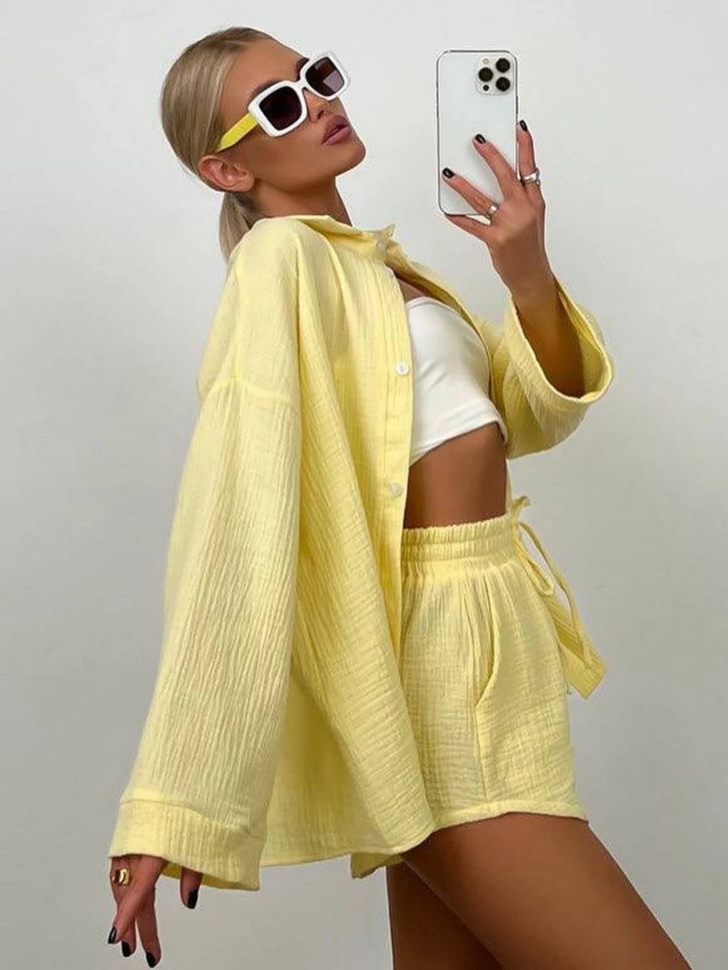 Long-sleeved Shirt Shorts 2-piece Sets - Image 4