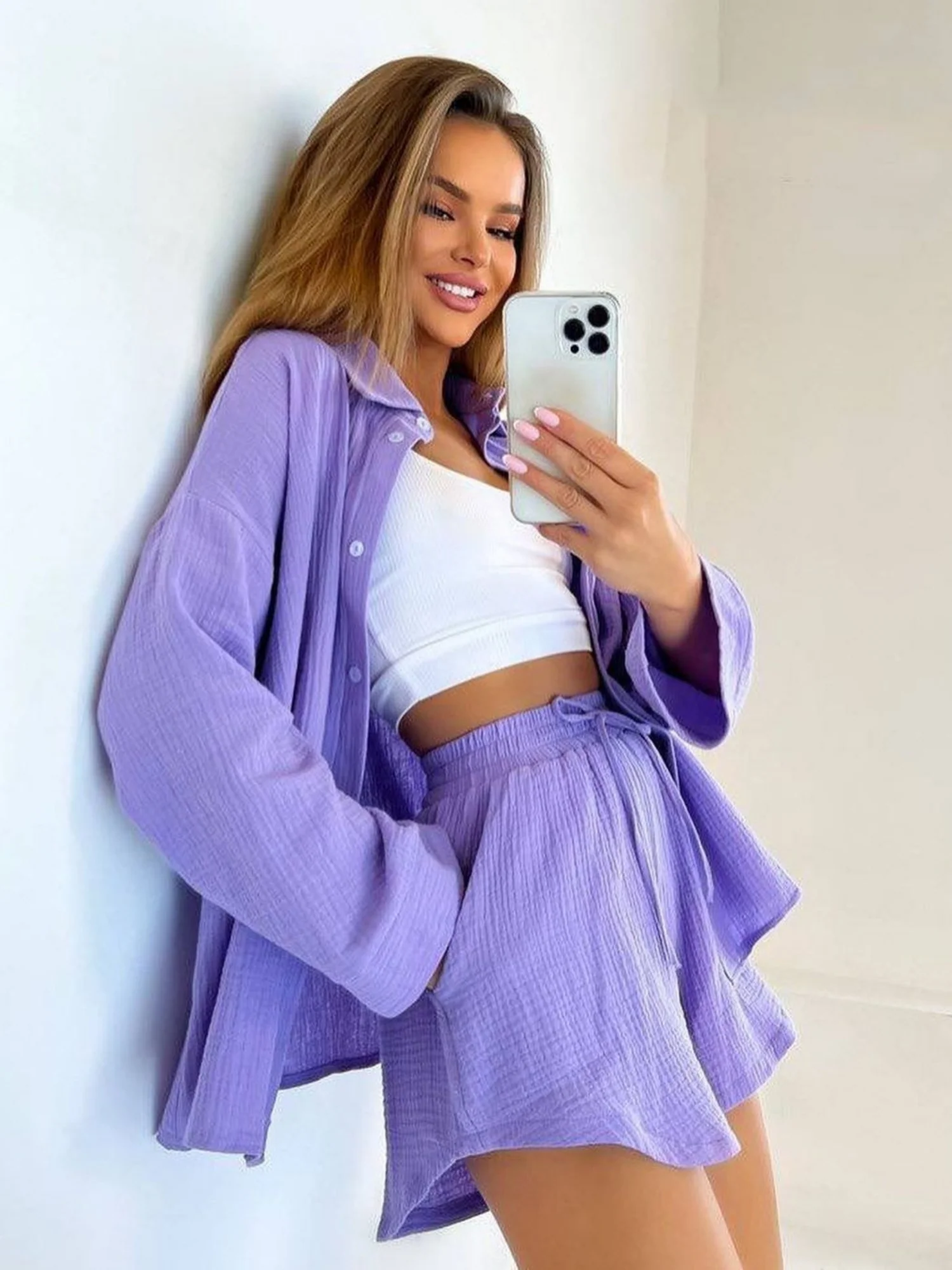 Long-sleeved Shirt Shorts 2-piece Sets - Image 5