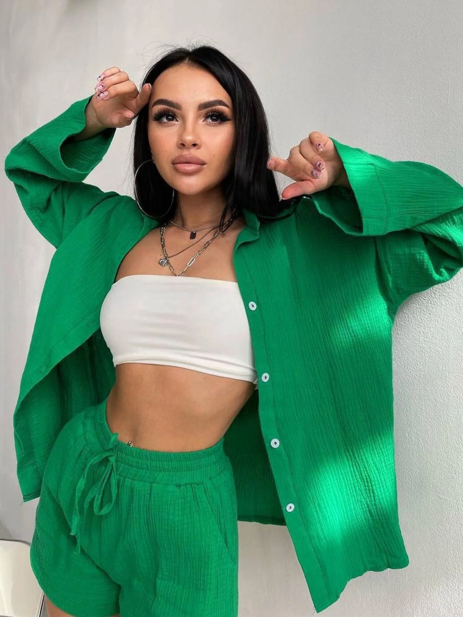 Long-sleeved Shirt Shorts 2-piece Sets - Image 6