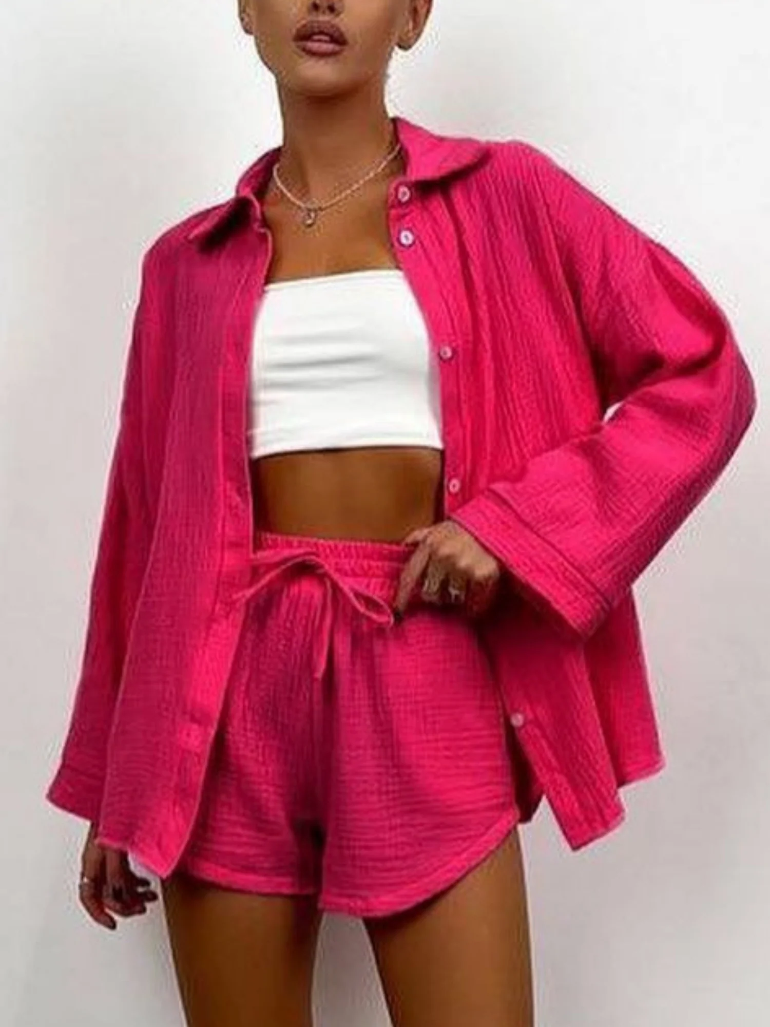Long-sleeved Shirt Shorts 2-piece Sets - Image 8