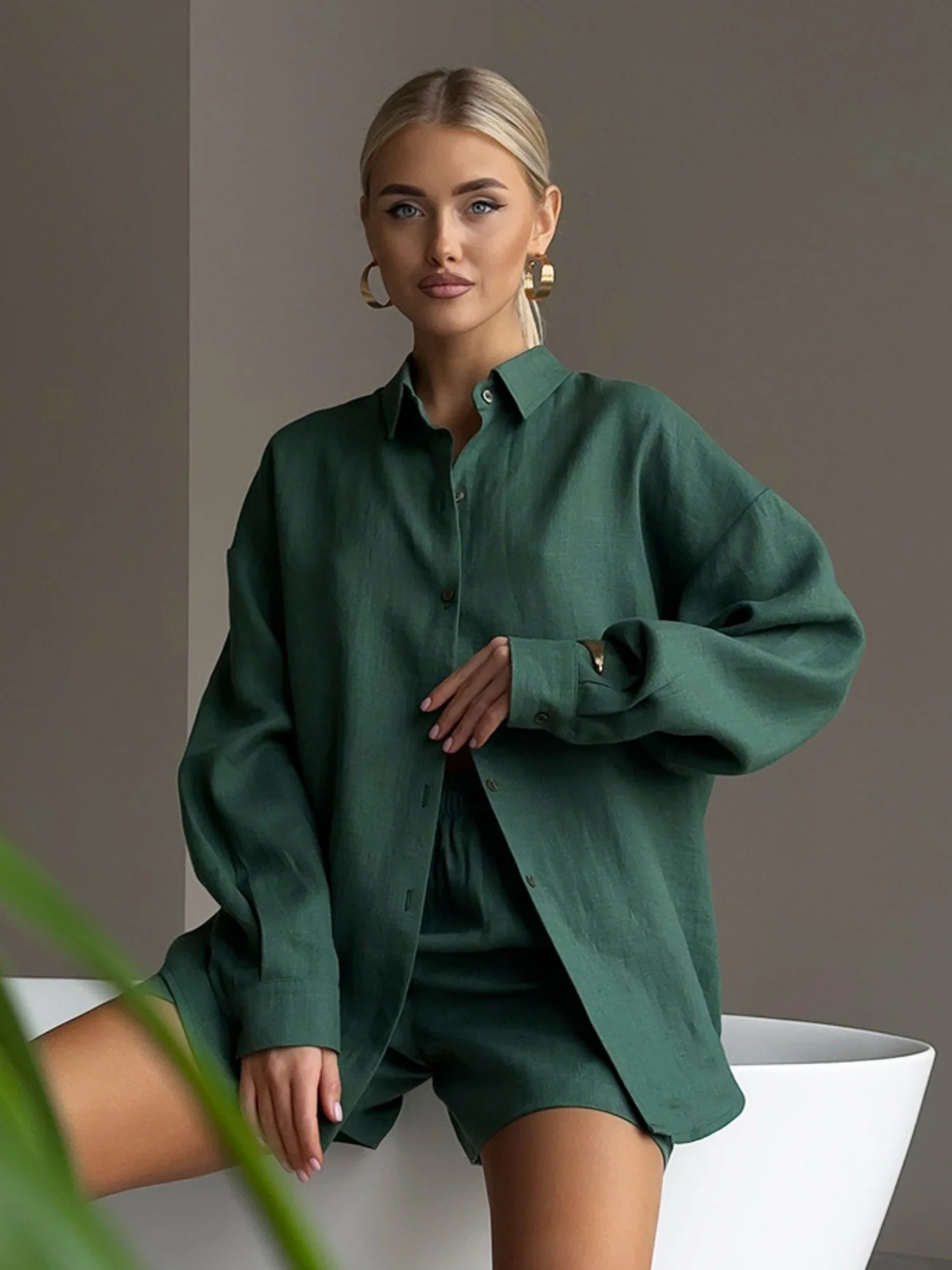 Long-sleeved Cardigan Shorts 2-piece Sets - Image 10