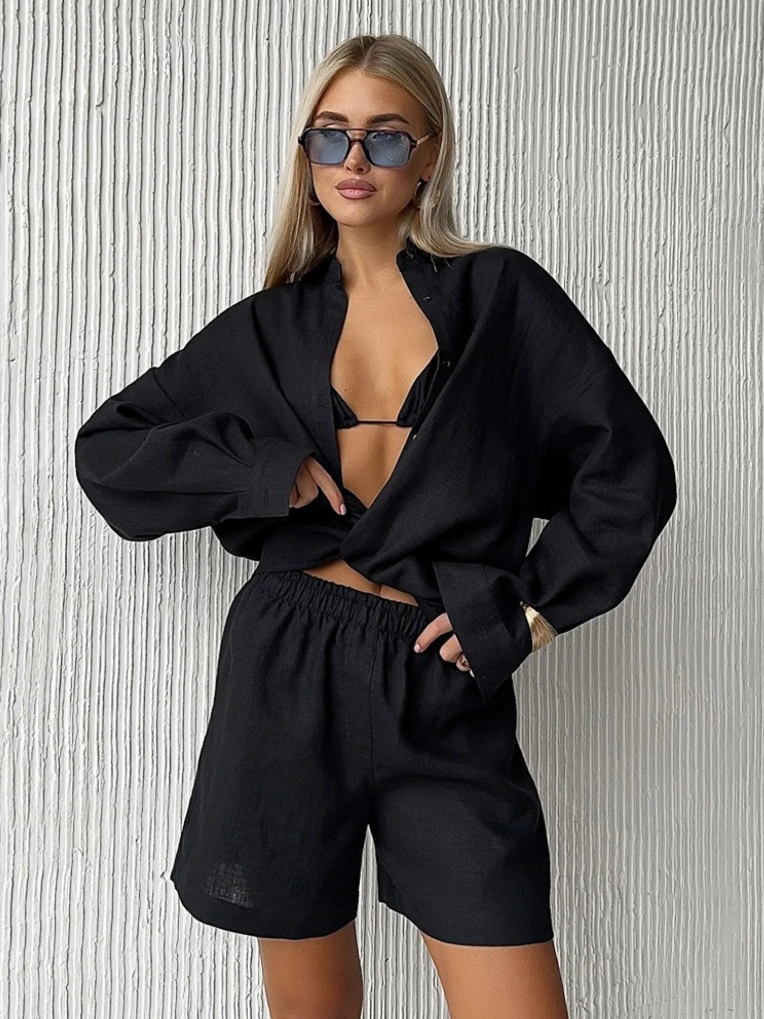 Long-sleeved Cardigan Shorts 2-piece Sets - Image 16