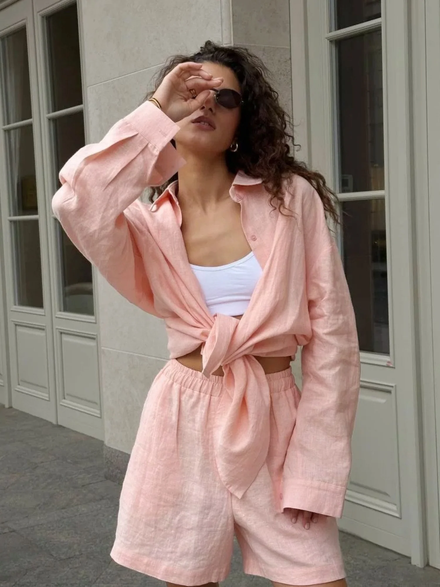 Long-sleeved Cardigan Shorts 2-piece Sets - Image 3