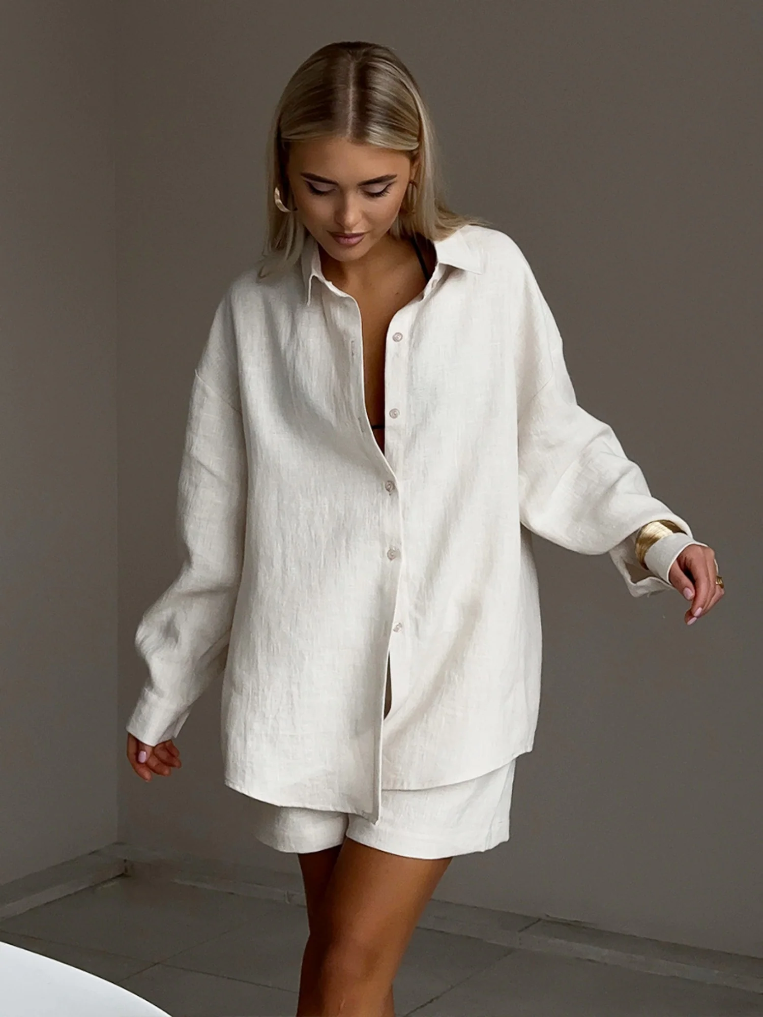 Long-sleeved Cardigan Shorts 2-piece Sets - Image 6