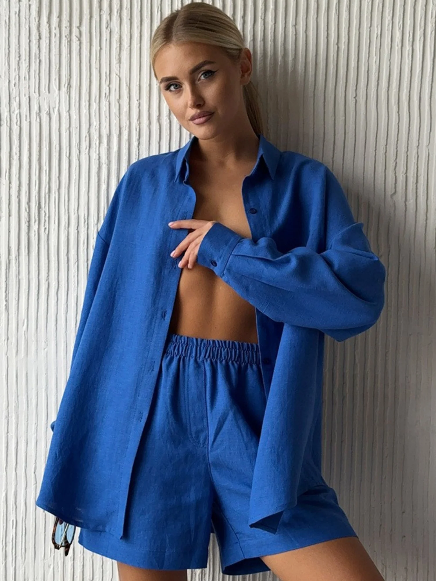 Long-sleeved Cardigan Shorts 2-piece Sets - Image 7