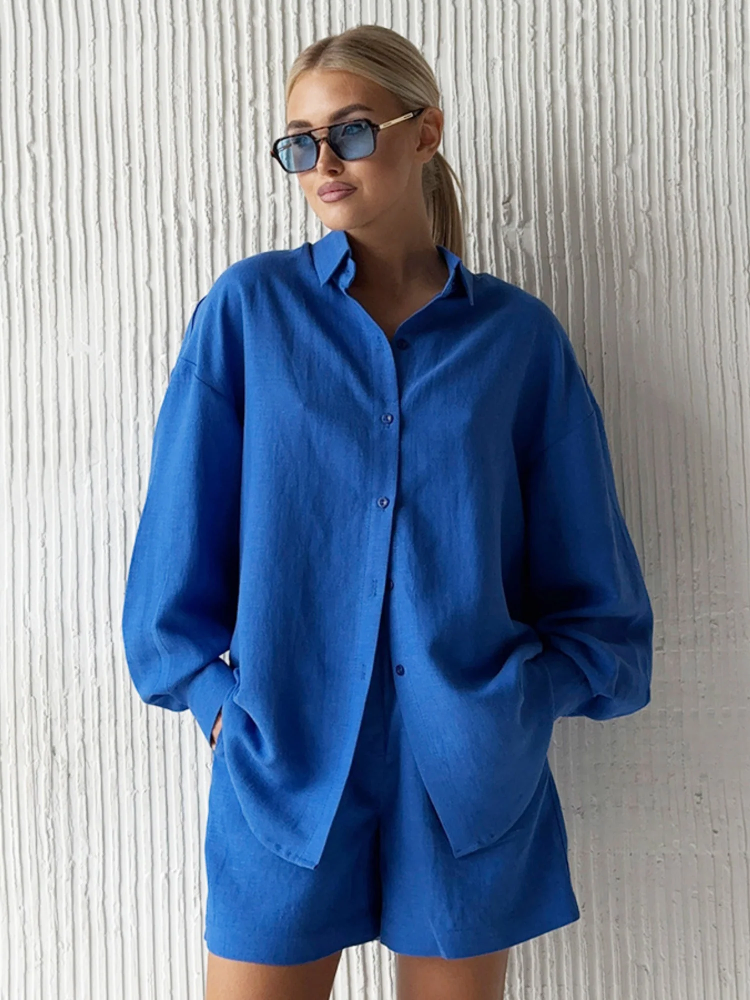 Long-sleeved Cardigan Shorts 2-piece Sets - Image 8