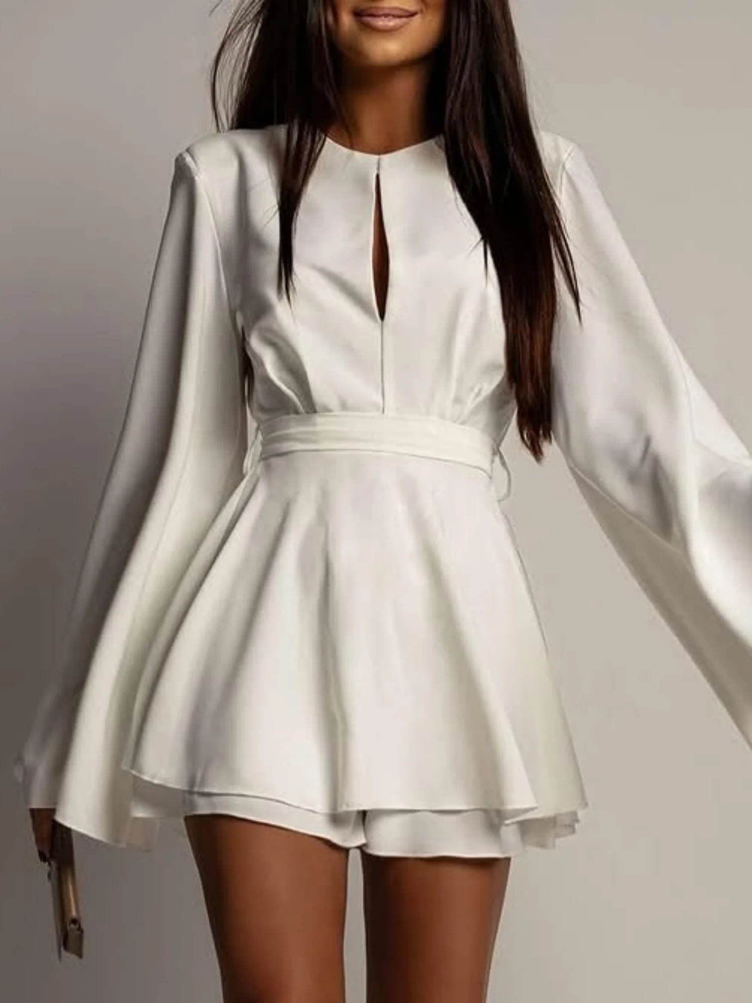 Backless  Flare Sleeve Waist Tie Mini&Short Dresses - Image 3