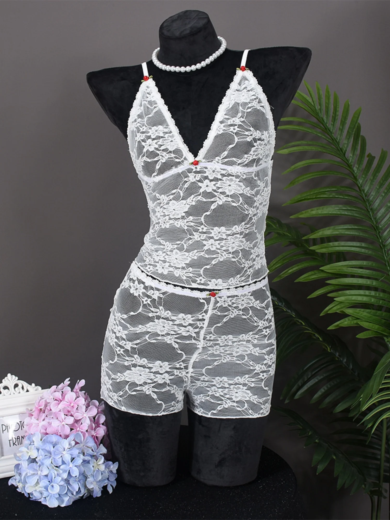 Lace See-through Tank Top And Shorts 2-piece Sets - Image 4