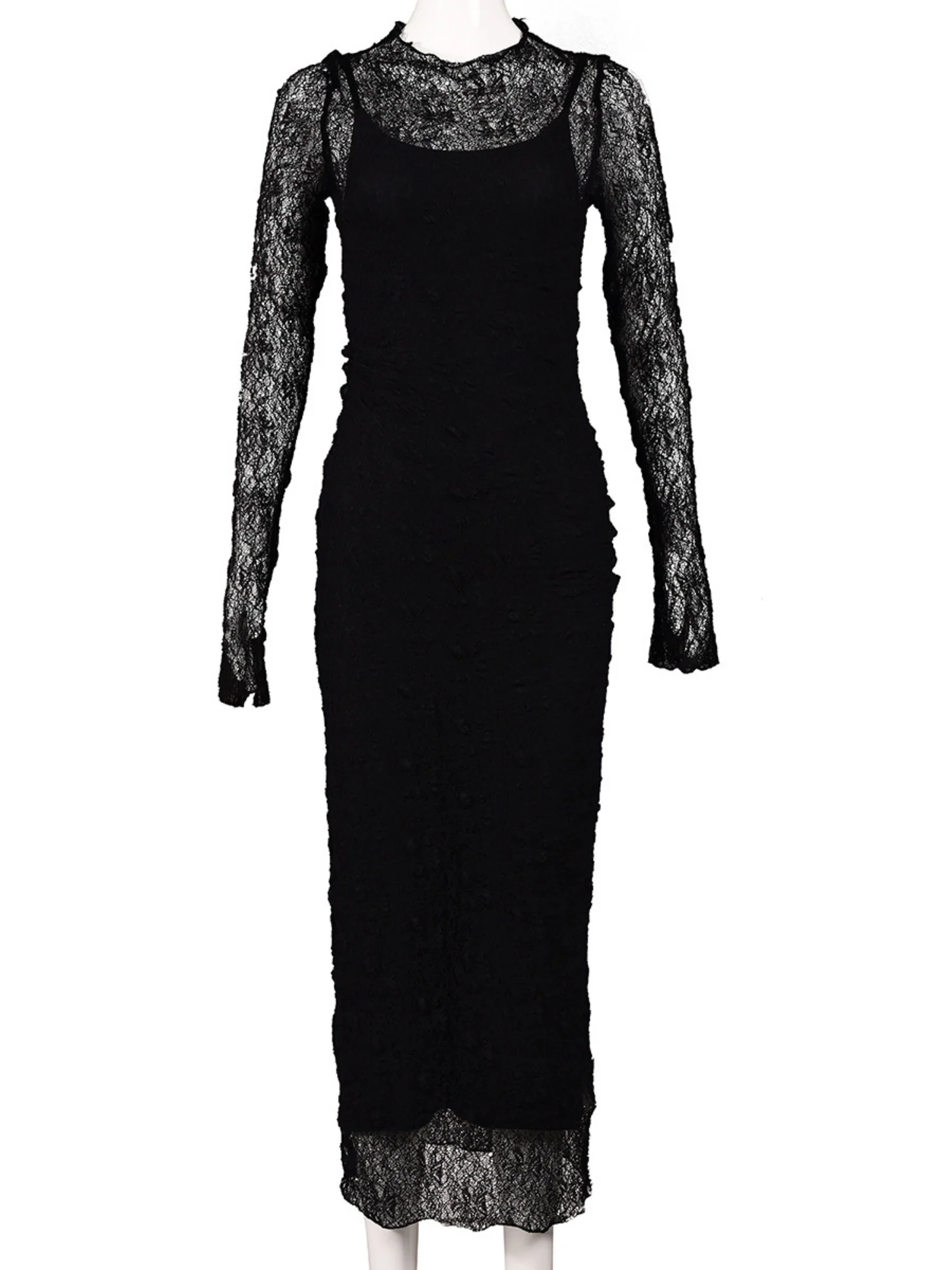 Lace See-through Two-piece Set Of Camisole Dress And Cover-up Maxi Dresses - Image 6