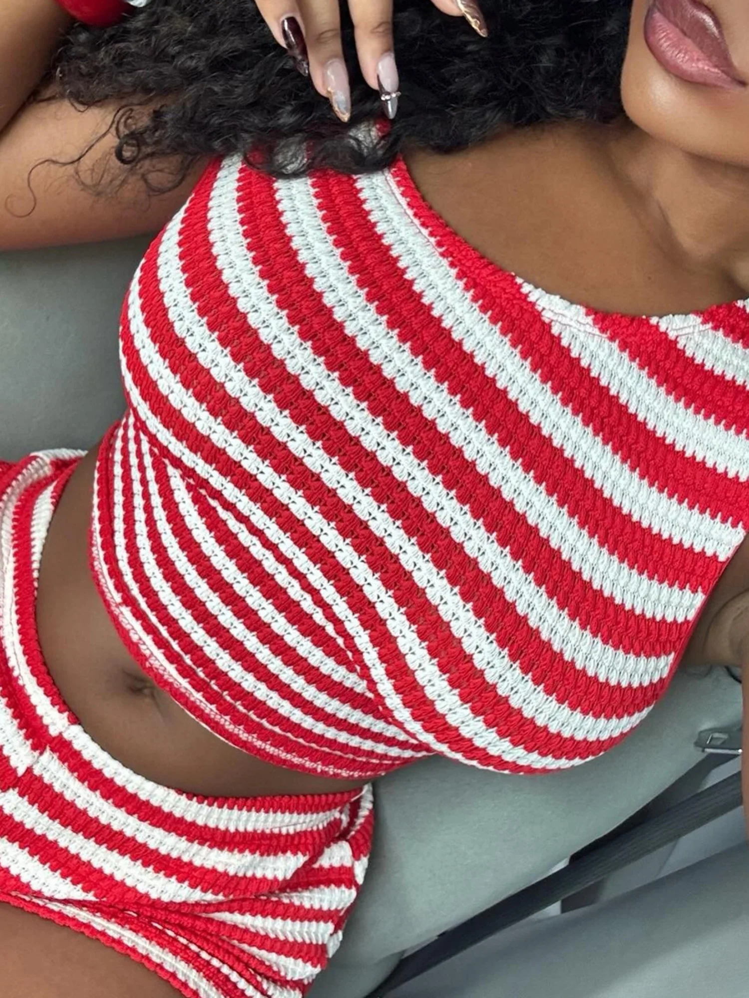 Striped Color Blocking Tank Top And Shorts 2-piece Sets - Image 3