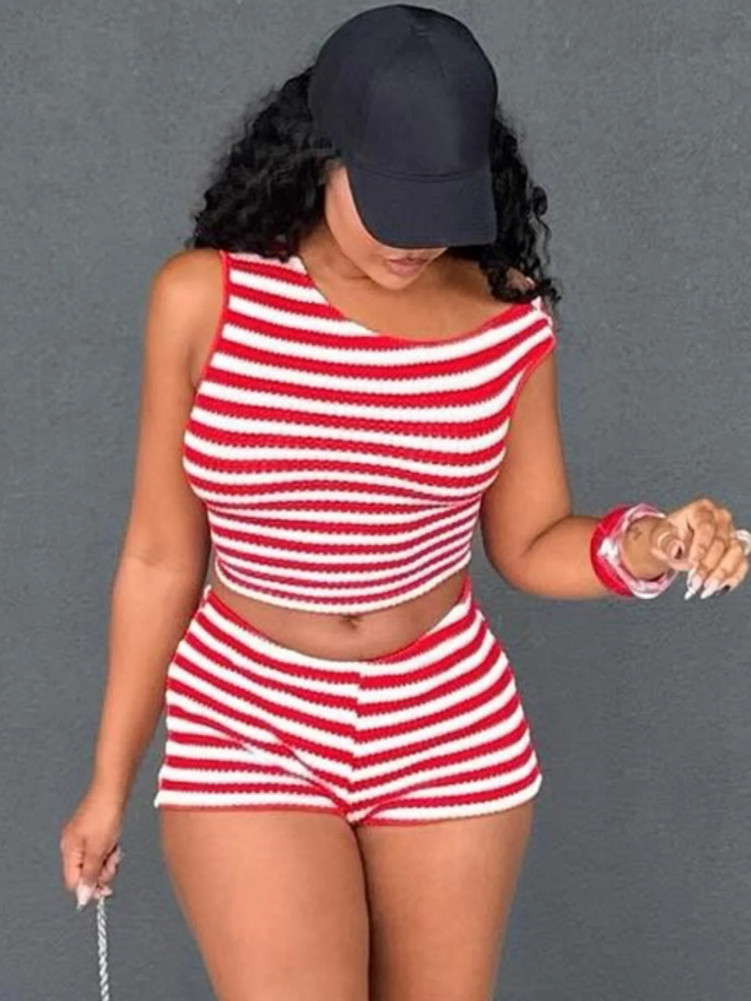 Striped Color Blocking Tank Top And Shorts 2-piece Sets - Image 5