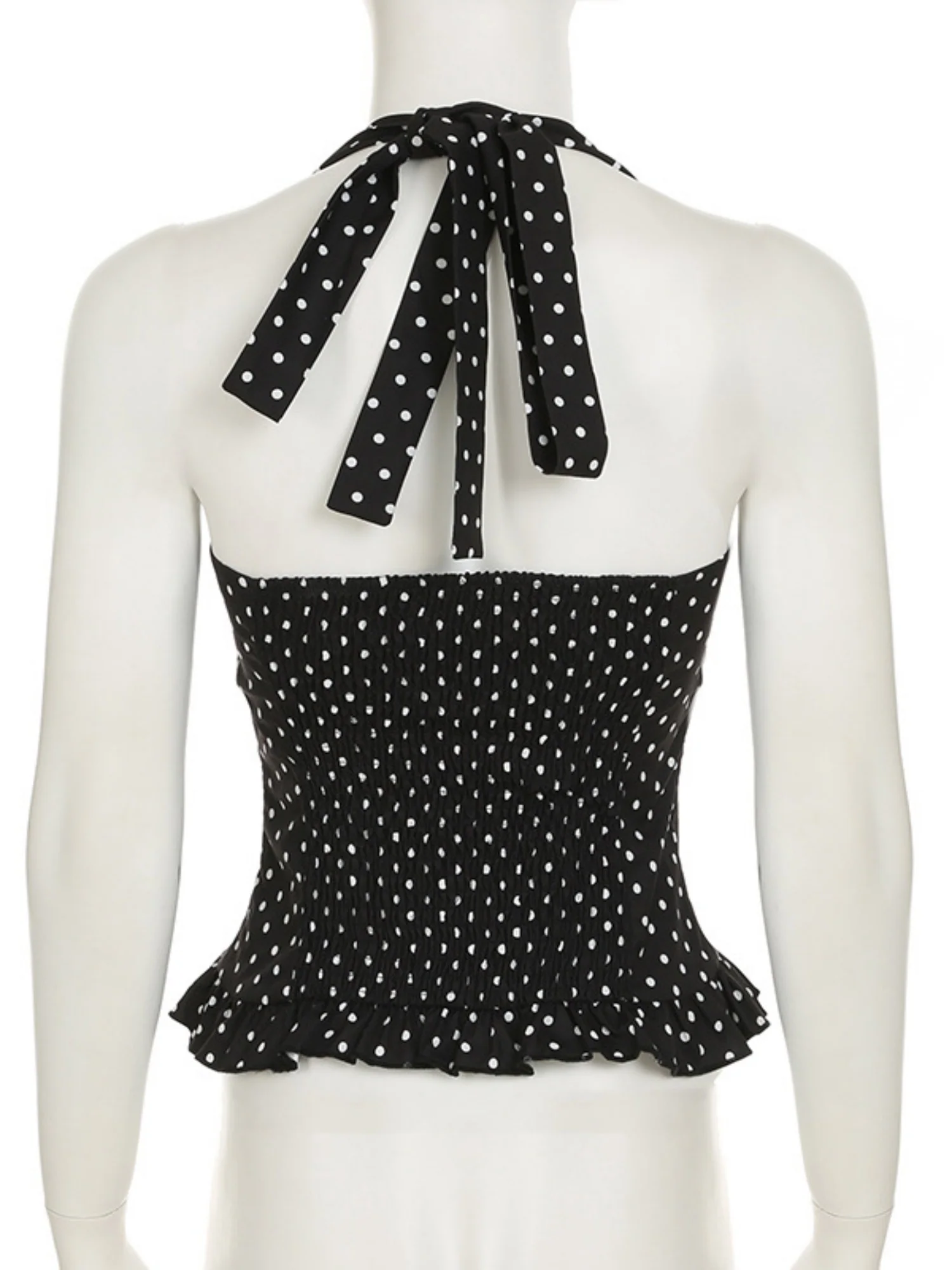 Polka Dots Wavy Lace Chest Pleats Neck Strap Tank Tops&Camis - Image 10