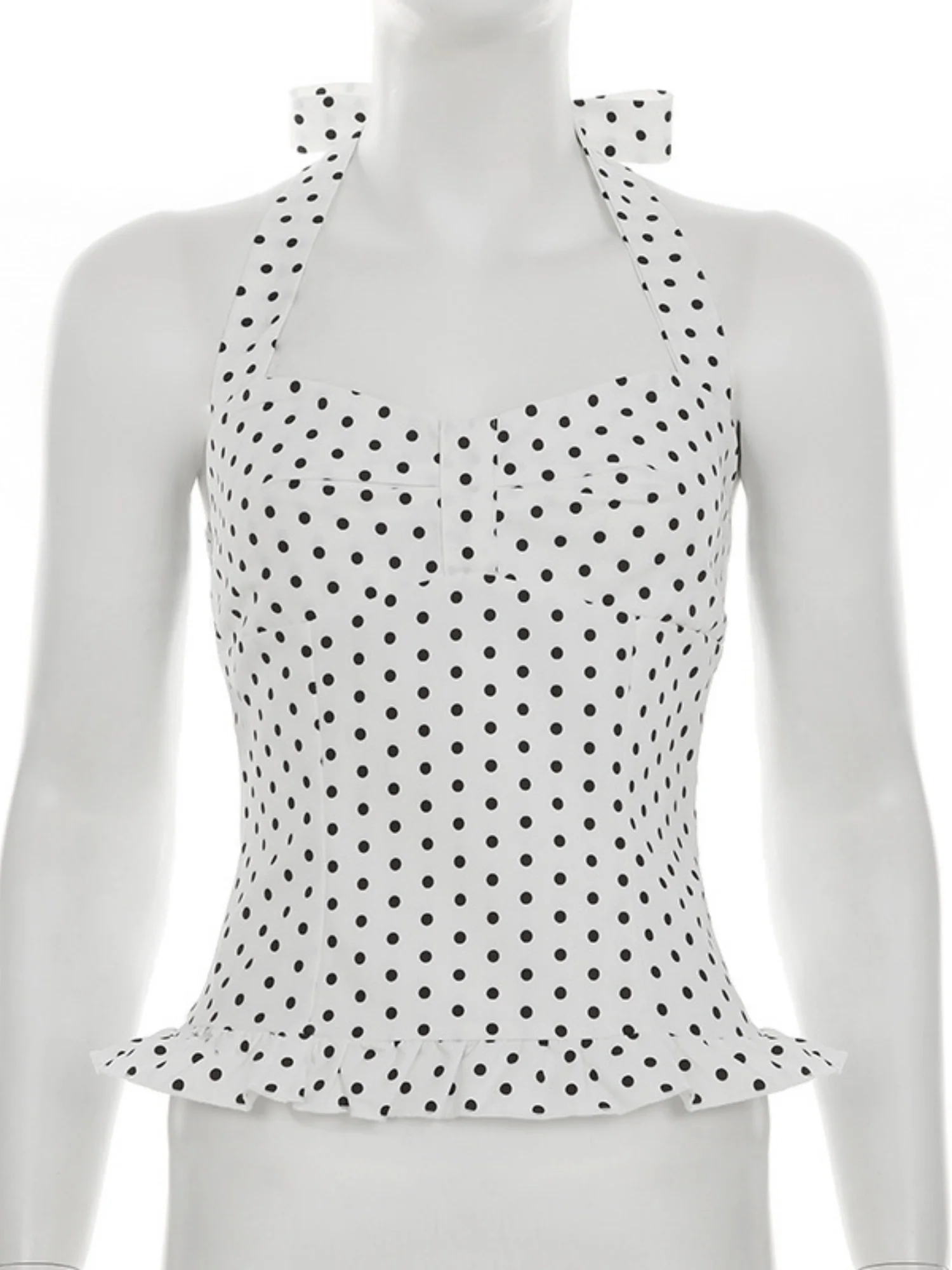 Polka Dots Wavy Lace Chest Pleats Neck Strap Tank Tops&Camis - Image 4