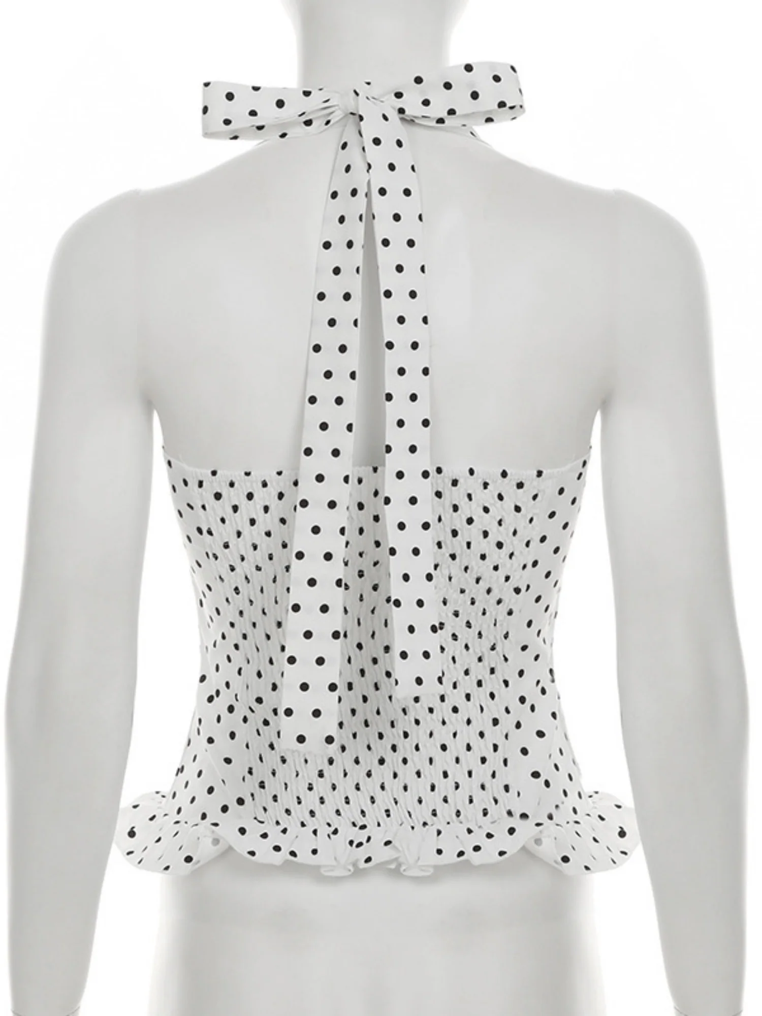 Polka Dots Wavy Lace Chest Pleats Neck Strap Tank Tops&Camis - Image 5