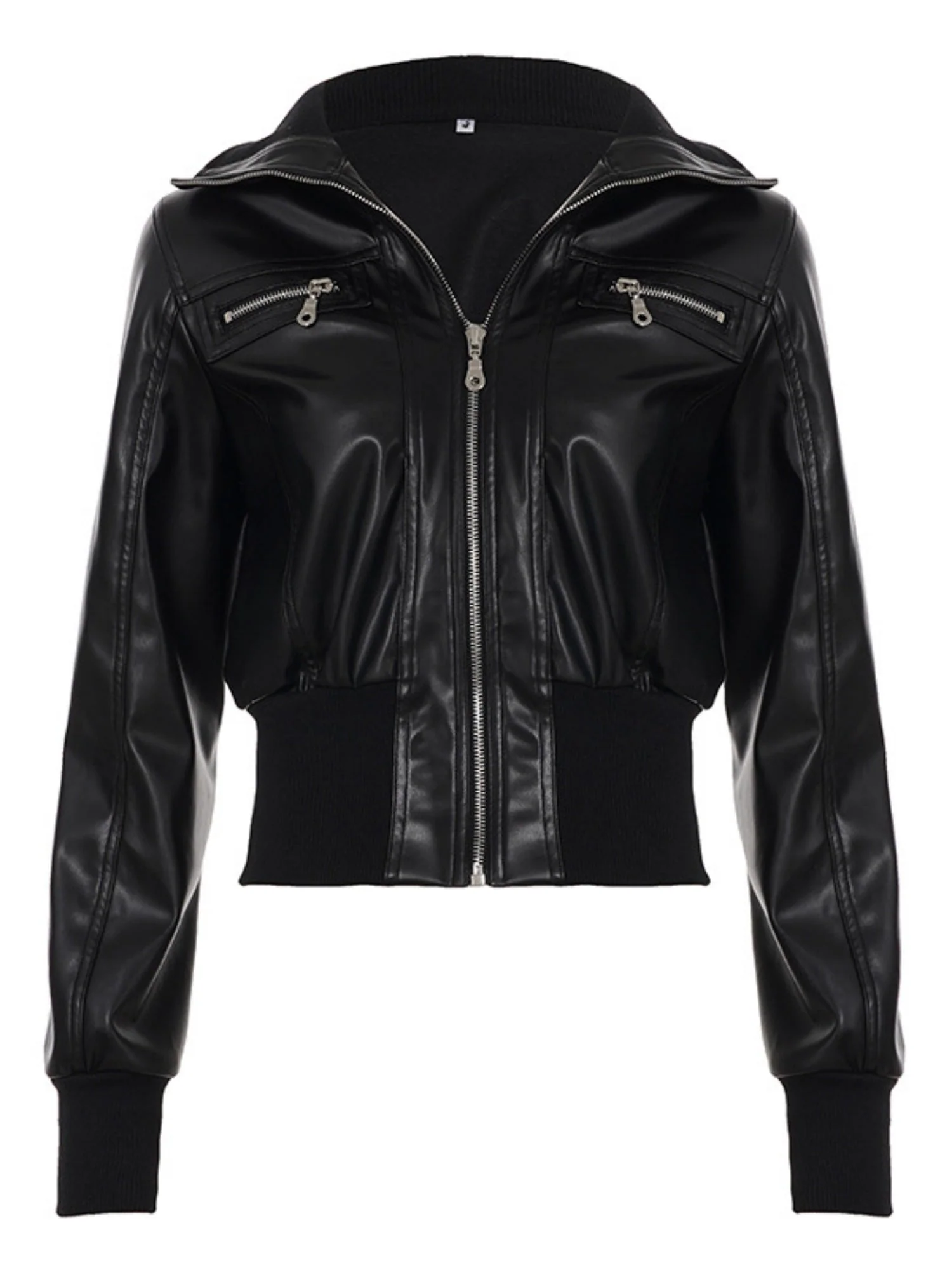 PU Leather Lapel Pocket Patchwork Slim Fit Jackets - Image 4