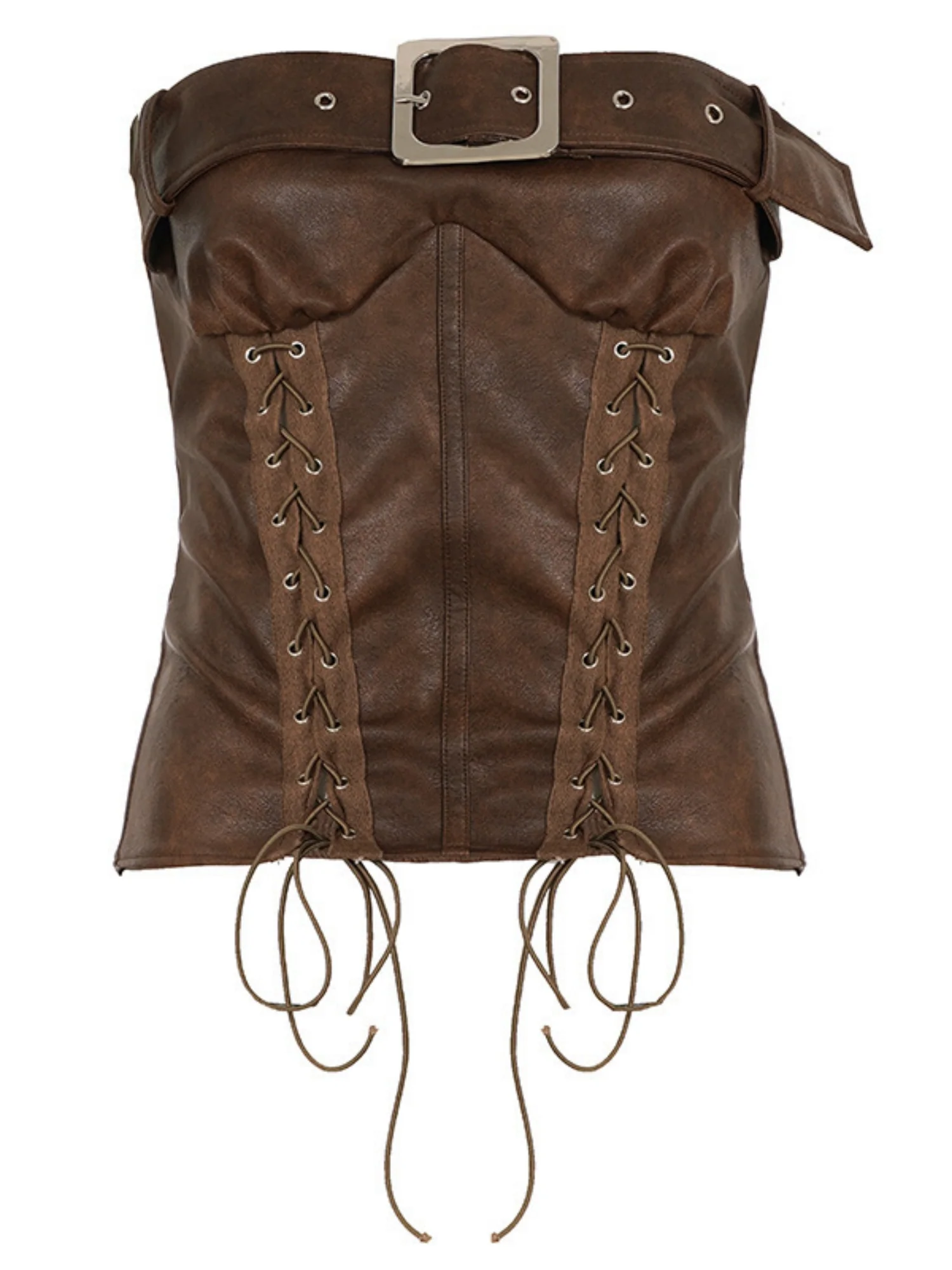 PU Leather Openwork Straps Metal Buckle Bra Strapless Vest - Image 4