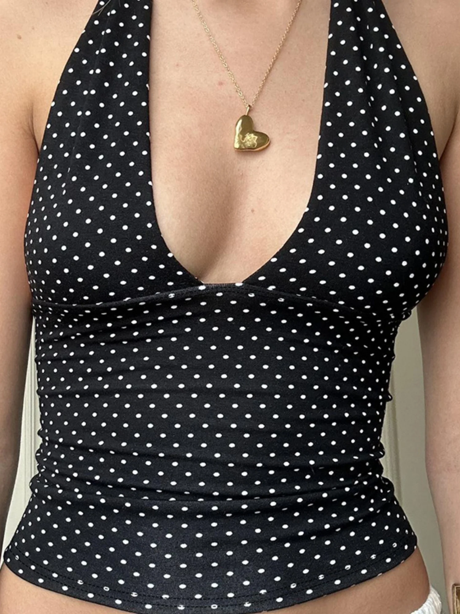 Polka Dots Halter Neck Strap Low-cut Backless Tank Tops&Camis - Image 3