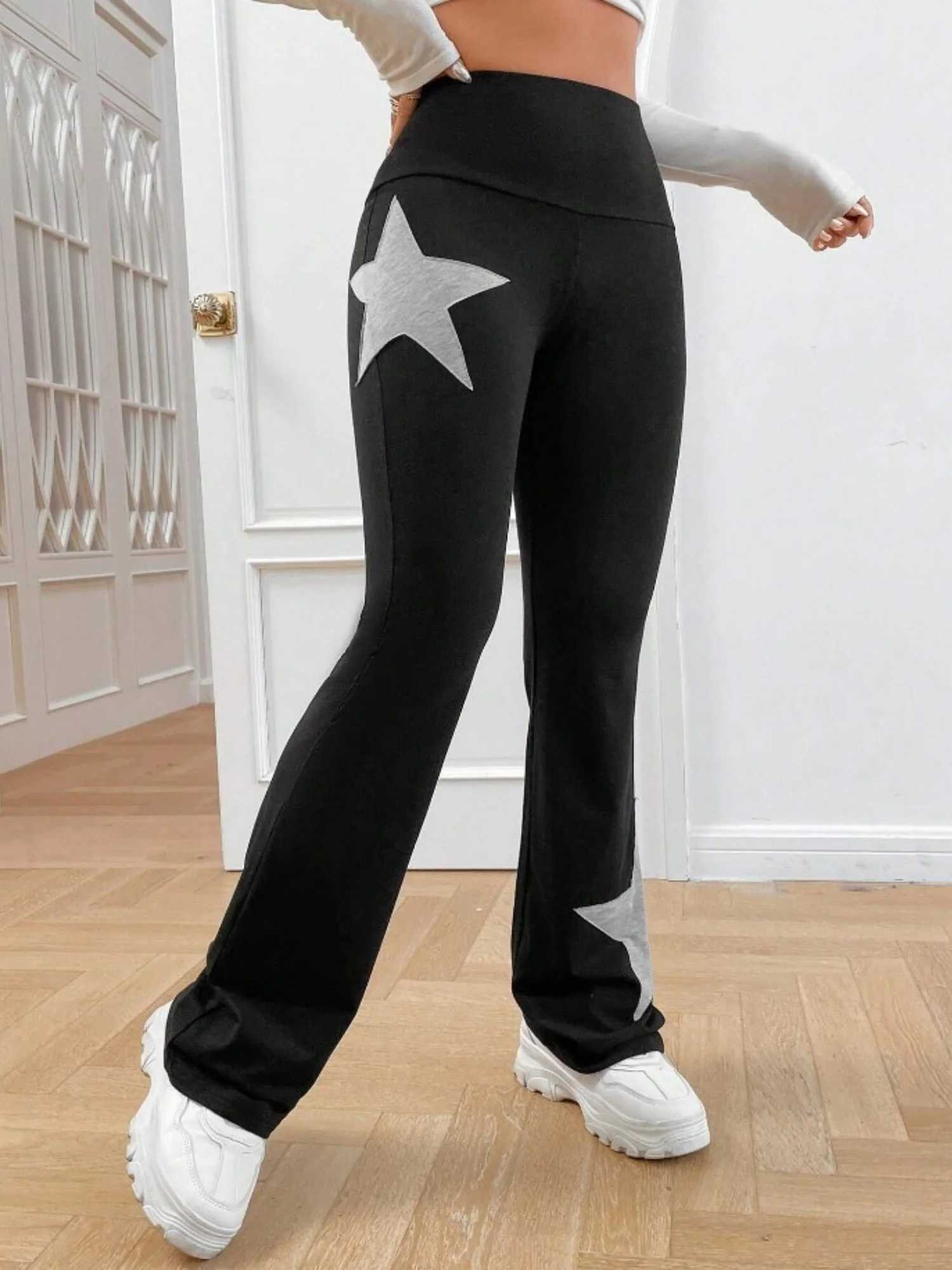 Five-pointed Star Elastic Tights High-waisted With A Slight Flare Pants - Image 3