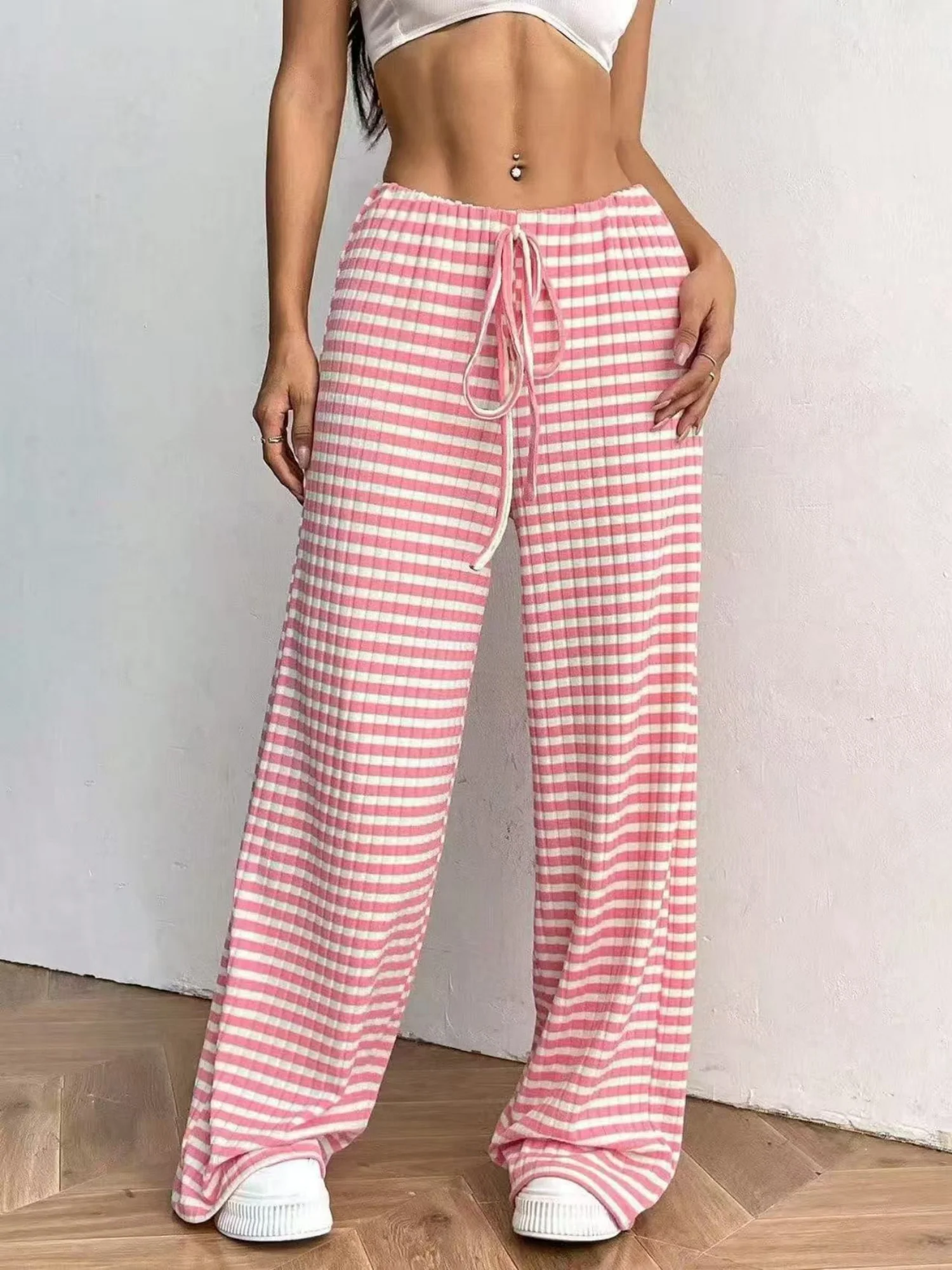 Y2K Stripes Color-blocked Straps Sweet Pants