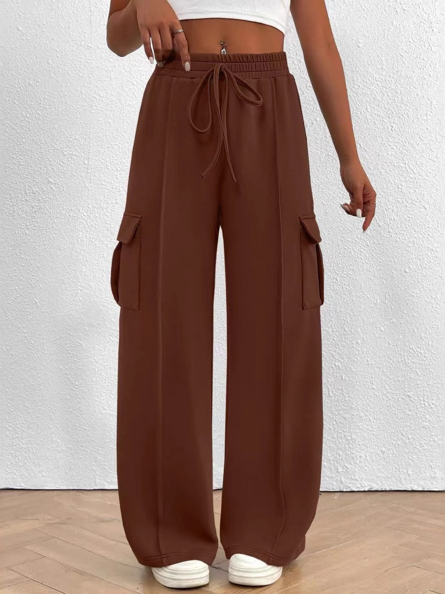 Elastic Waistband Lace Up Pocket Cargo Trousers - Image 10
