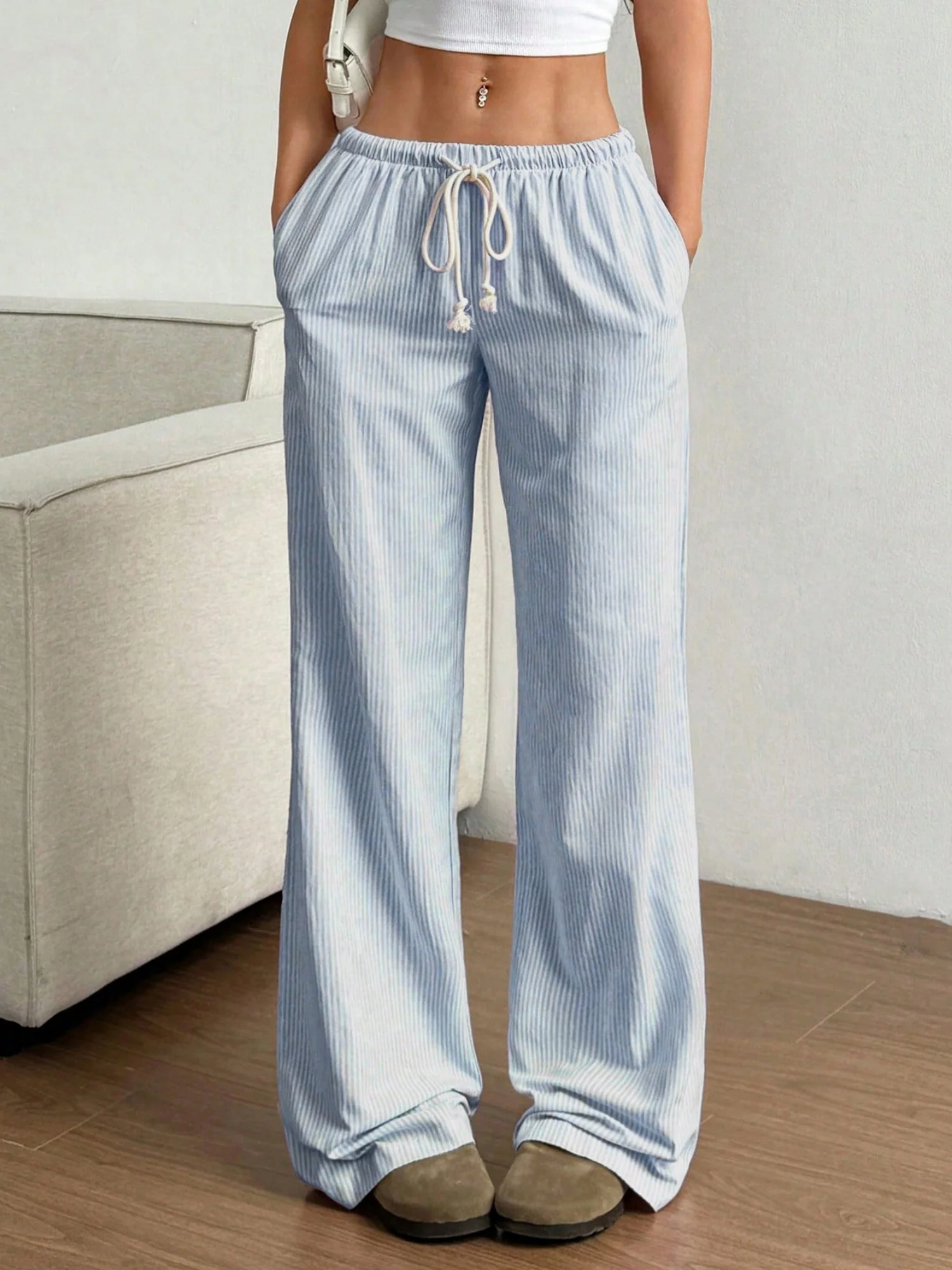 Y2K Stripes Color-blocked Straps Sweet Pants