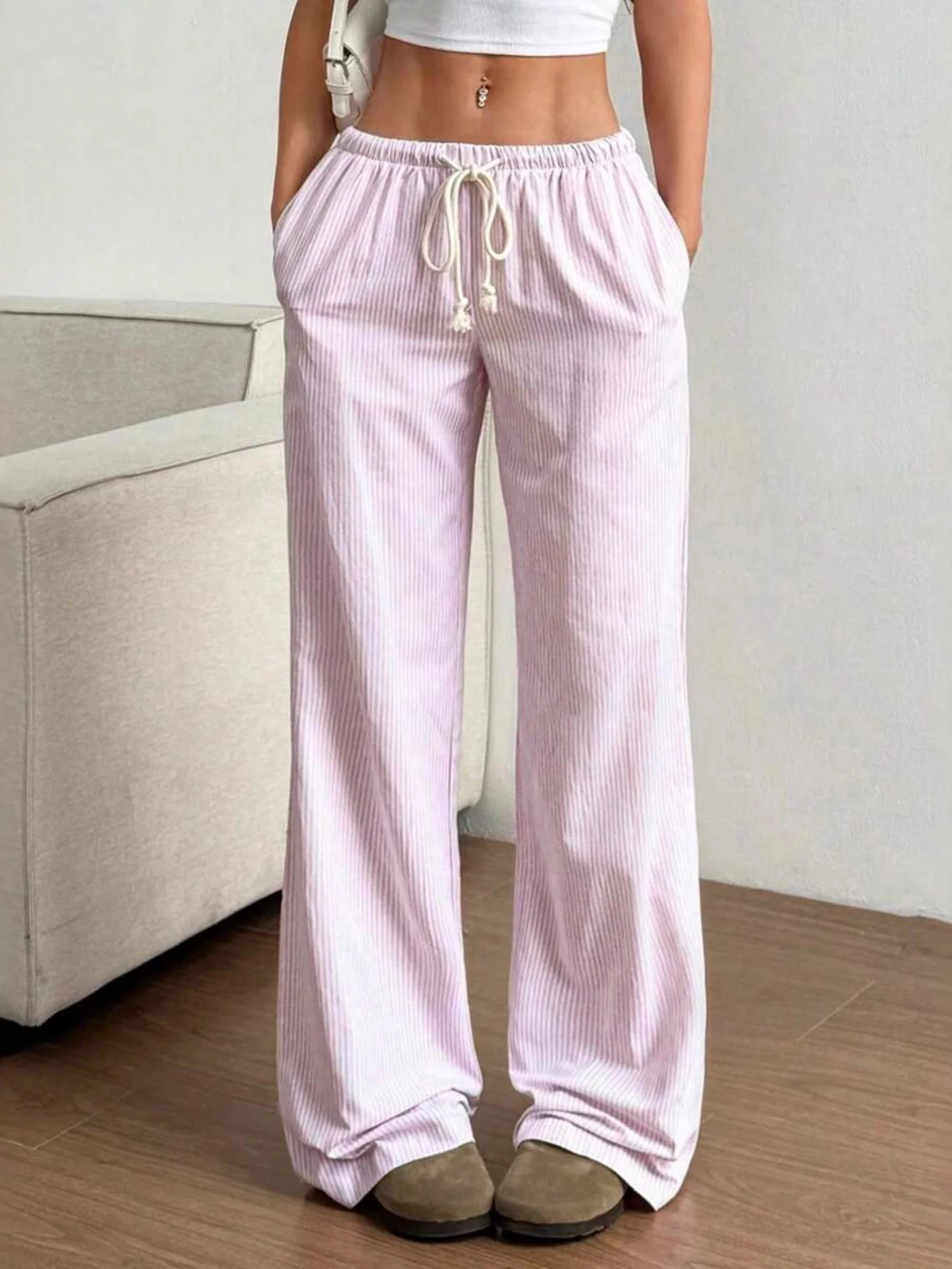 Y2K Stripes Color-blocked Straps Sweet Pants - Image 4