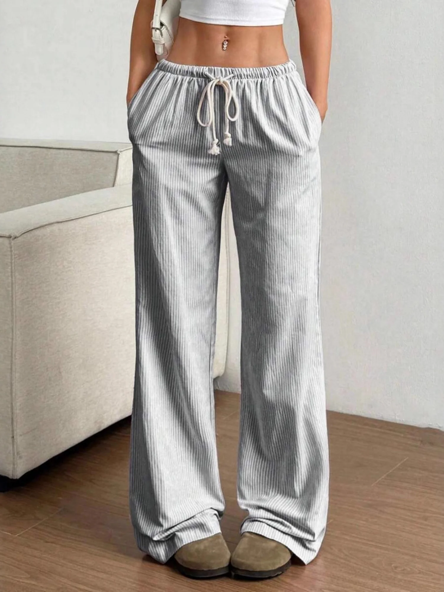 Y2K Stripes Color-blocked Straps Sweet Pants - Image 9