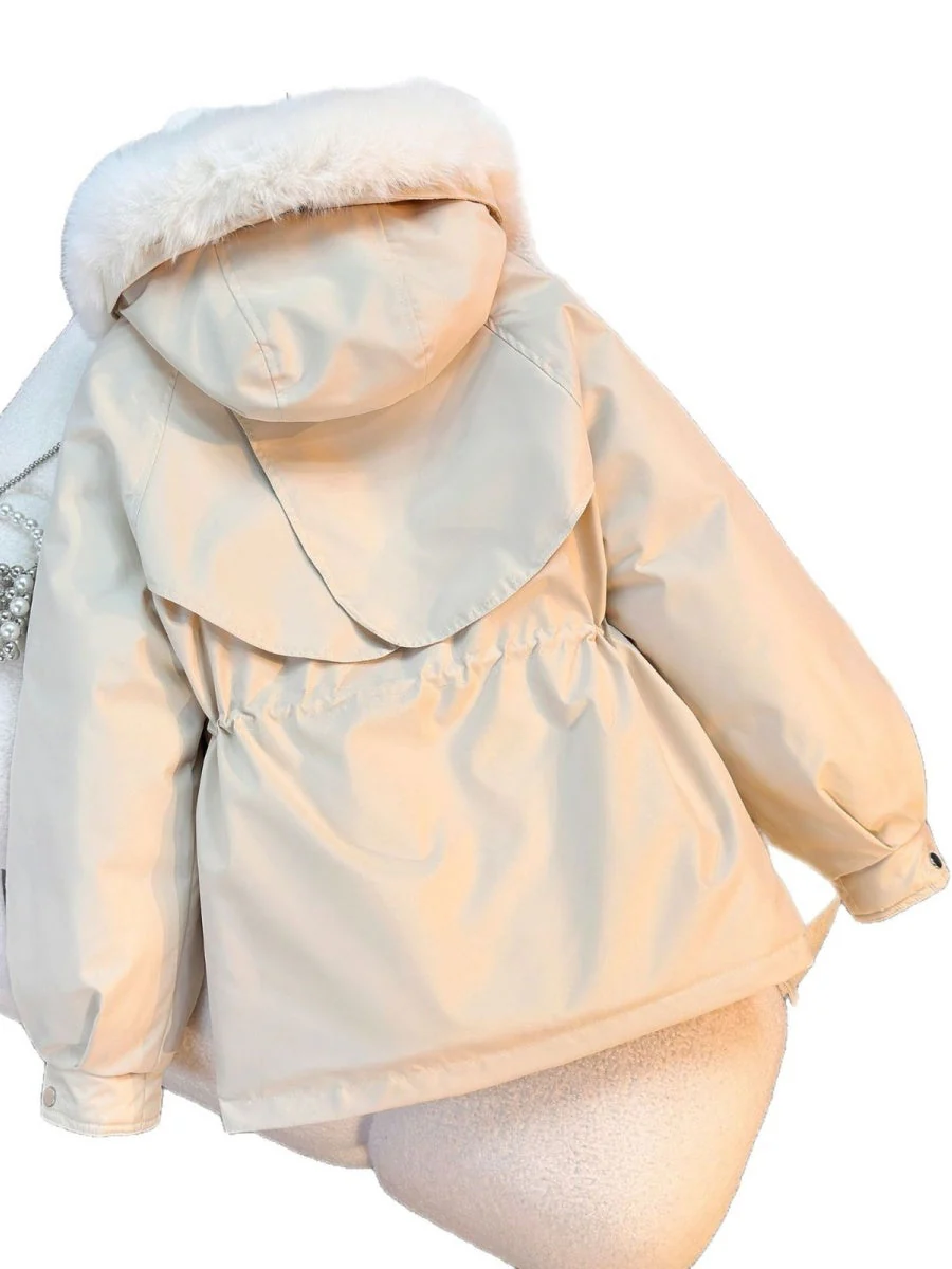 Parka With Fur Collar Drawstring Waist Pocket Casual Cotton-padded Jackets/down Jackets - Image 4