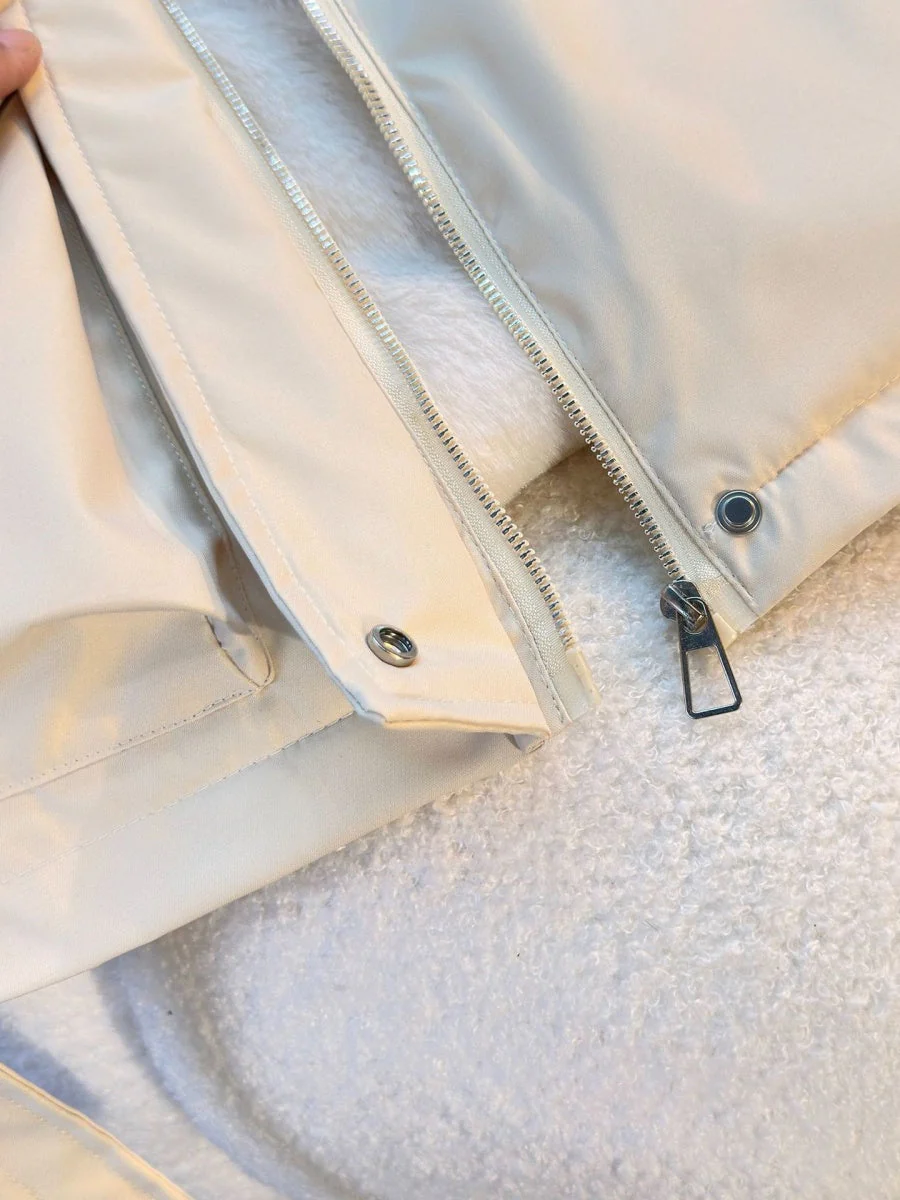 Parka With Fur Collar Drawstring Waist Pocket Casual Cotton-padded Jackets/down Jackets - Image 8
