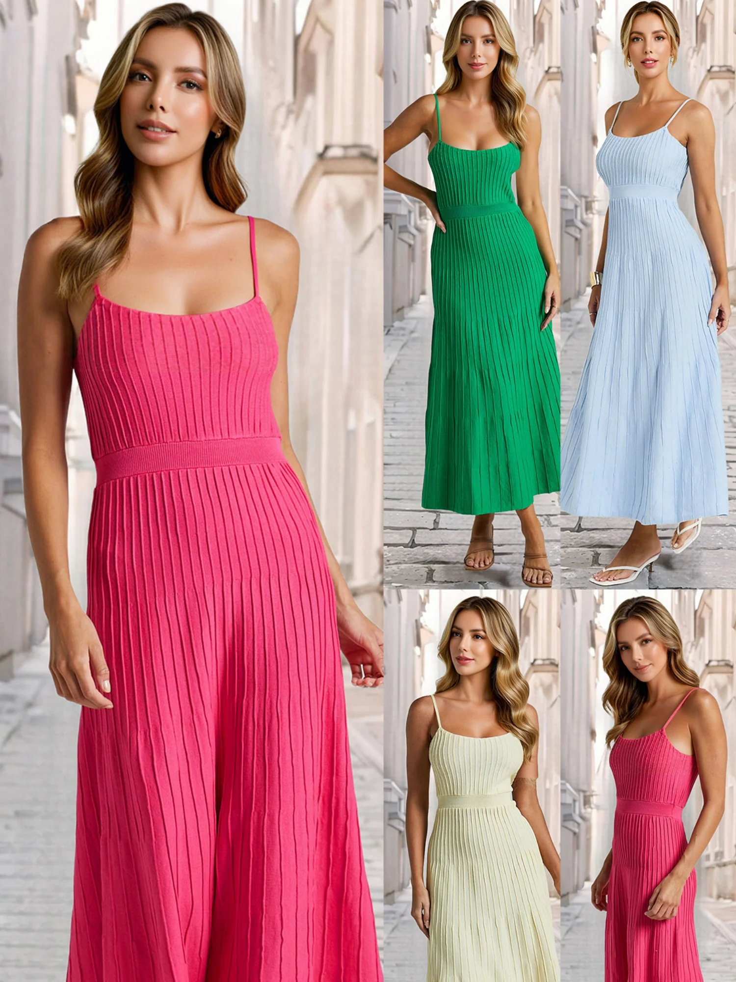 Piping Camisoles Maxi Dresses