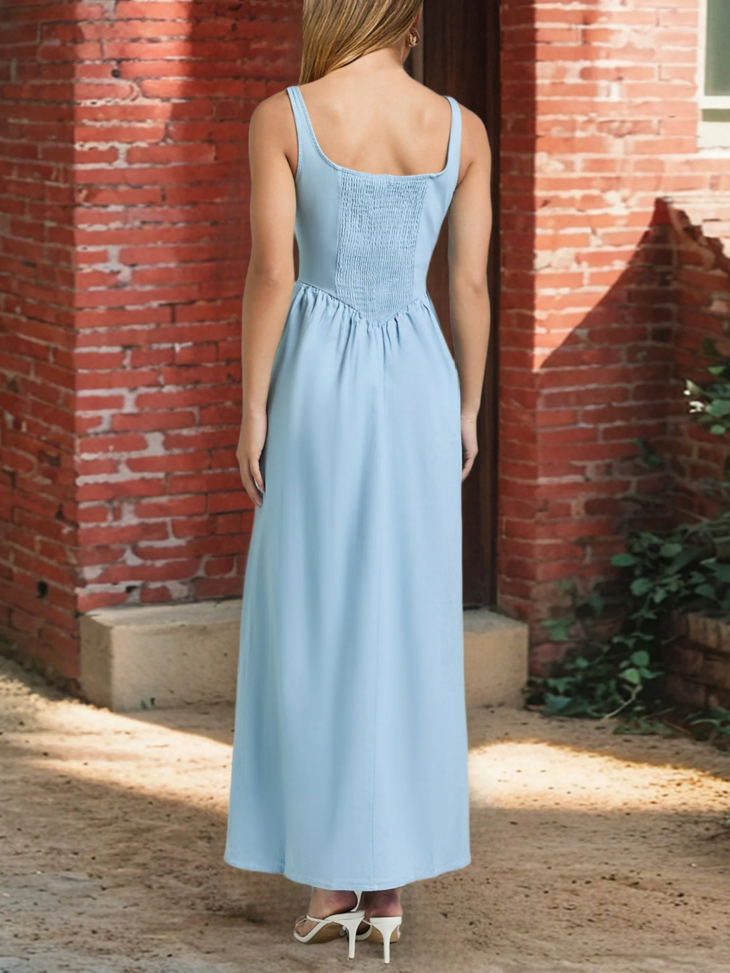 Pleats On Suspenders Tucking And Waist-cinching Maxi Dresses - Image 2