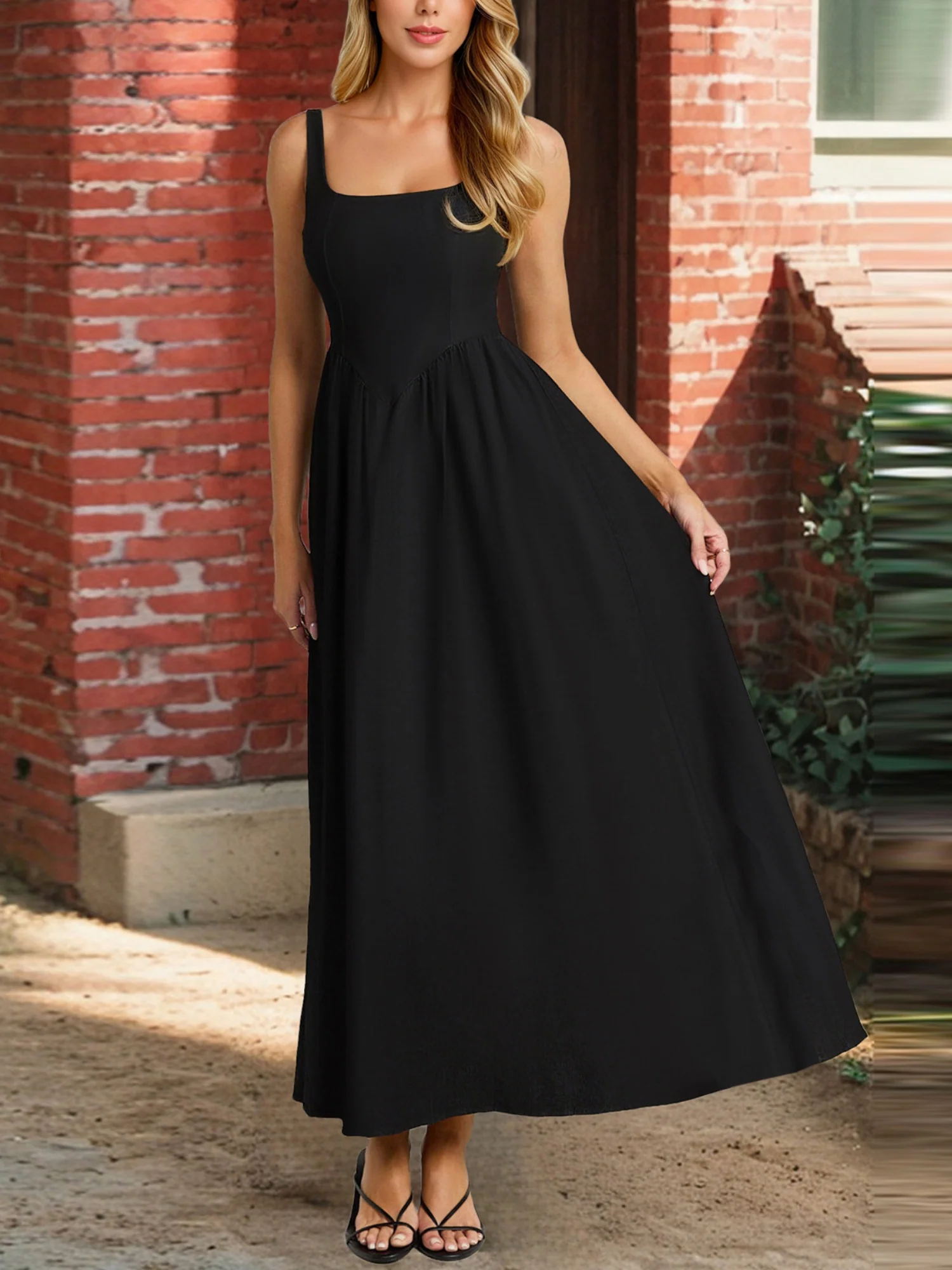Pleats On Suspenders Tucking And Waist-cinching Maxi Dresses - Image 4