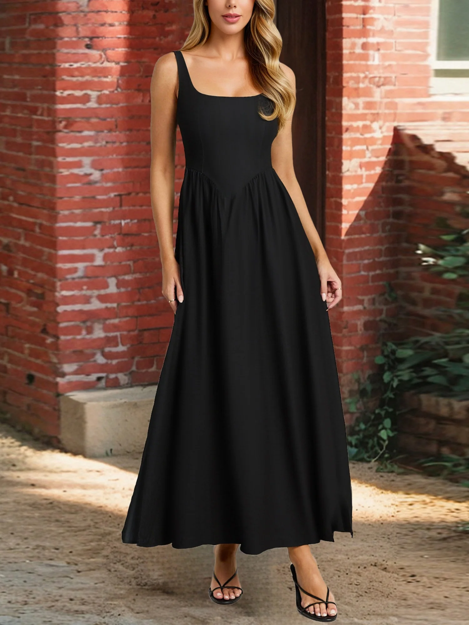 Pleats On Suspenders Tucking And Waist-cinching Maxi Dresses - Image 5