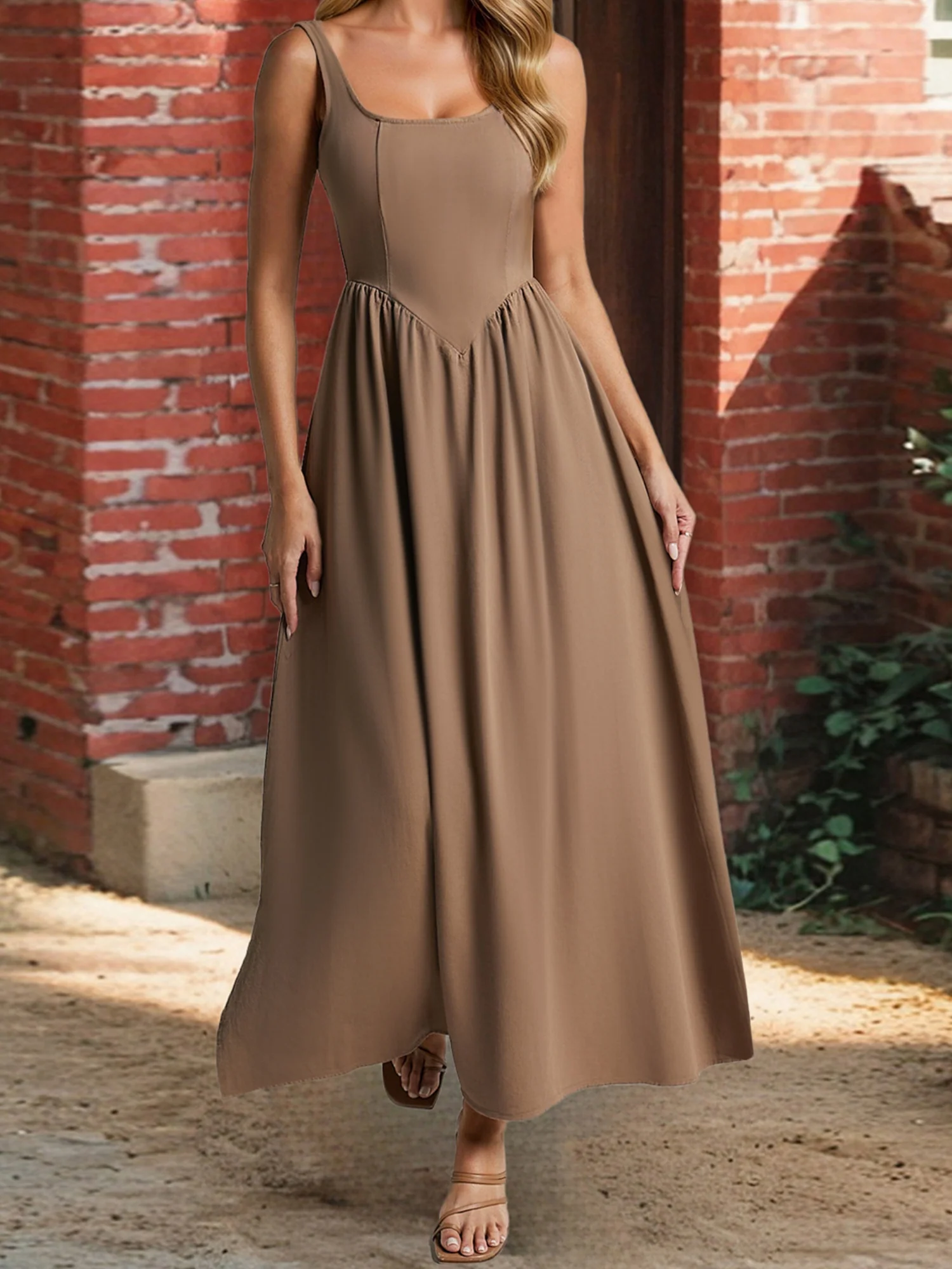 Pleats On Suspenders Tucking And Waist-cinching Maxi Dresses - Image 6