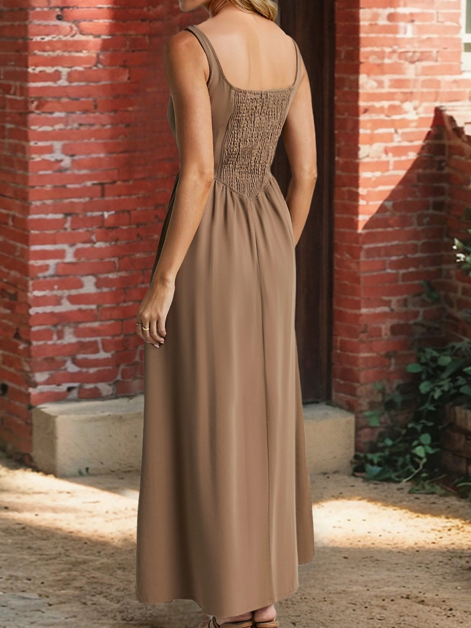 Pleats On Suspenders Tucking And Waist-cinching Maxi Dresses - Image 7