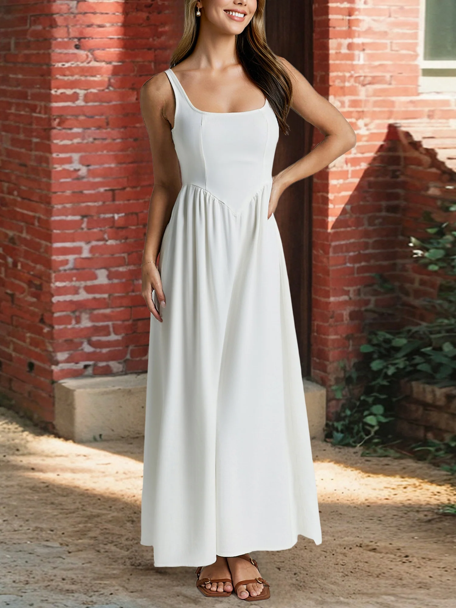 Pleats On Suspenders Tucking And Waist-cinching Maxi Dresses - Image 8