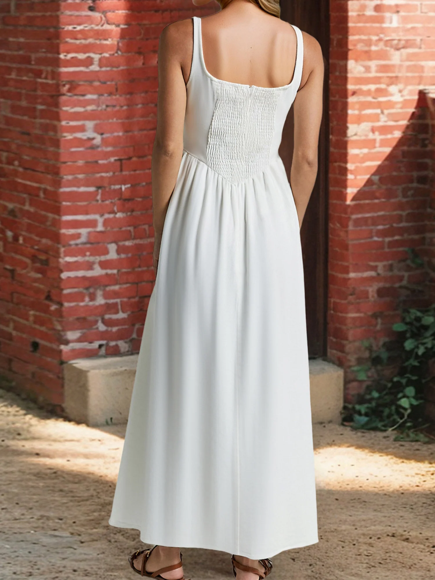 Pleats On Suspenders Tucking And Waist-cinching Maxi Dresses - Image 9