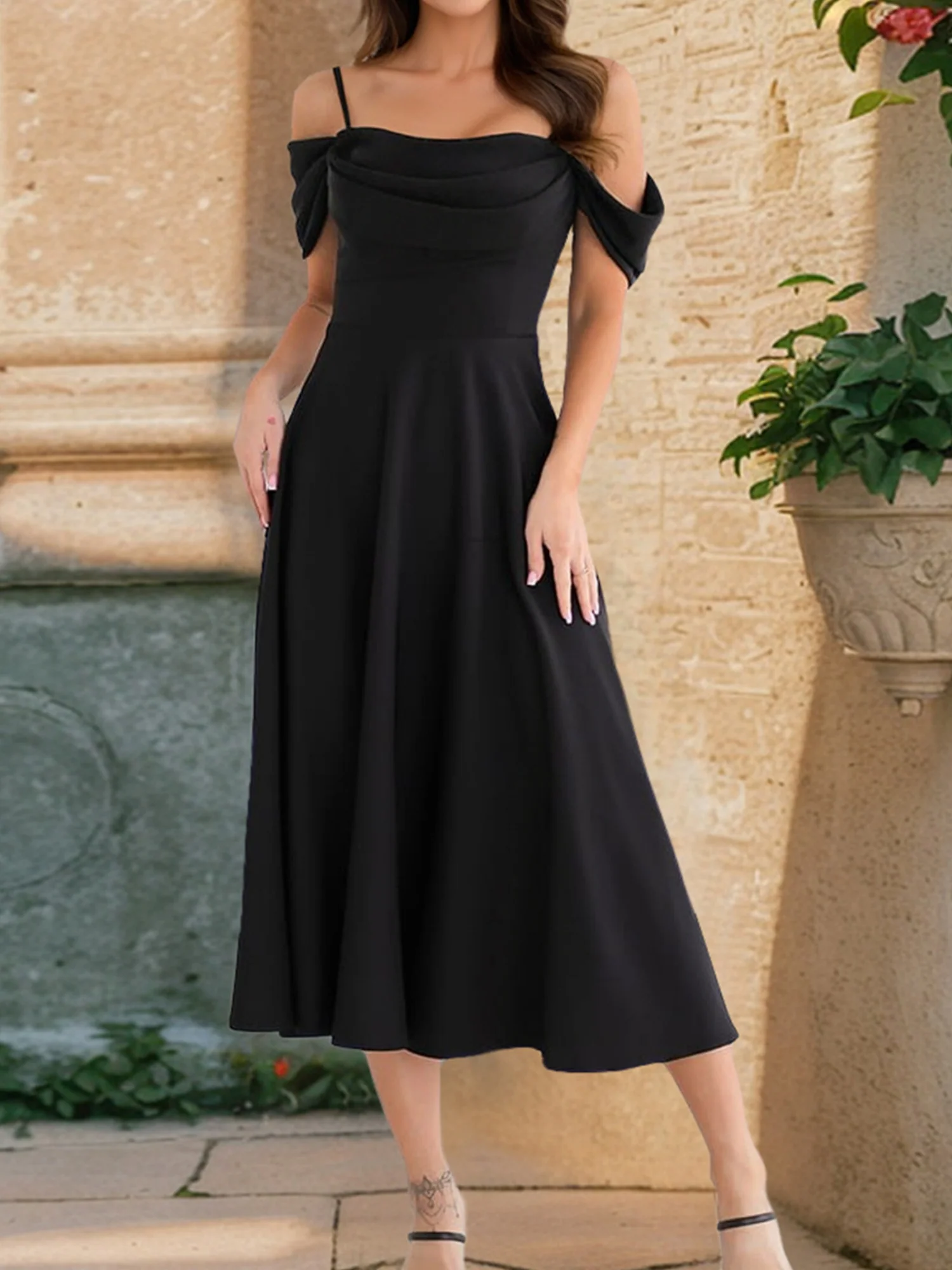 Ruffled Off-shoulder Spaghetti Strap Waist Maxi Dresses - Image 7
